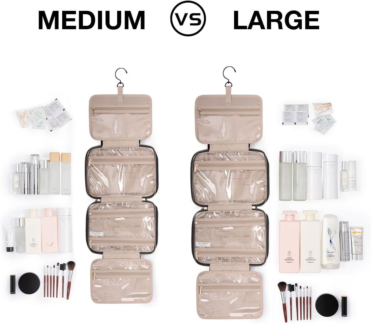 BAGSMART Kulturbeutel Reisetasche Mit Haken Zum Aufhängen, Wasserabweisende Make-Up-Kosmetiktasche Reise-Organizer Für Zubehör, Shampoo, Behälter in Voller Größe, Toilettenartikel
