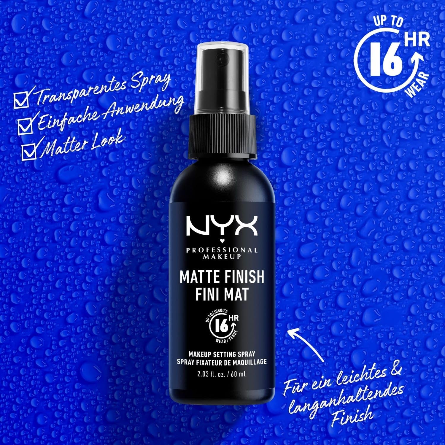 NYX Professional Makeup Setting Spray, Langanhaltende Textur, Fixierendes Spray, Leichte, Vegane Formel, Matte Finish, 60 Ml