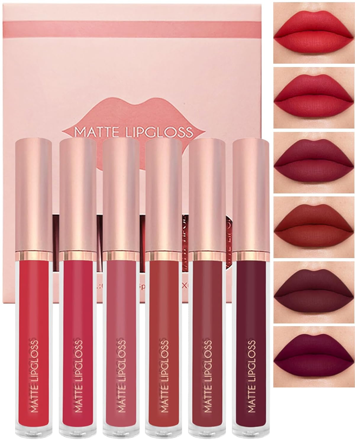 Matt Flüssig-Lippenstift-Set-6Pcs Nude Pink Ruby Rot Hochpigmentiert Lipgloss, Wasserfester Antihaftbeschichtung Lip Tint Stain Langanhaltend 24H, Makeup-Set Für Frauen Zum Women'S-Setb