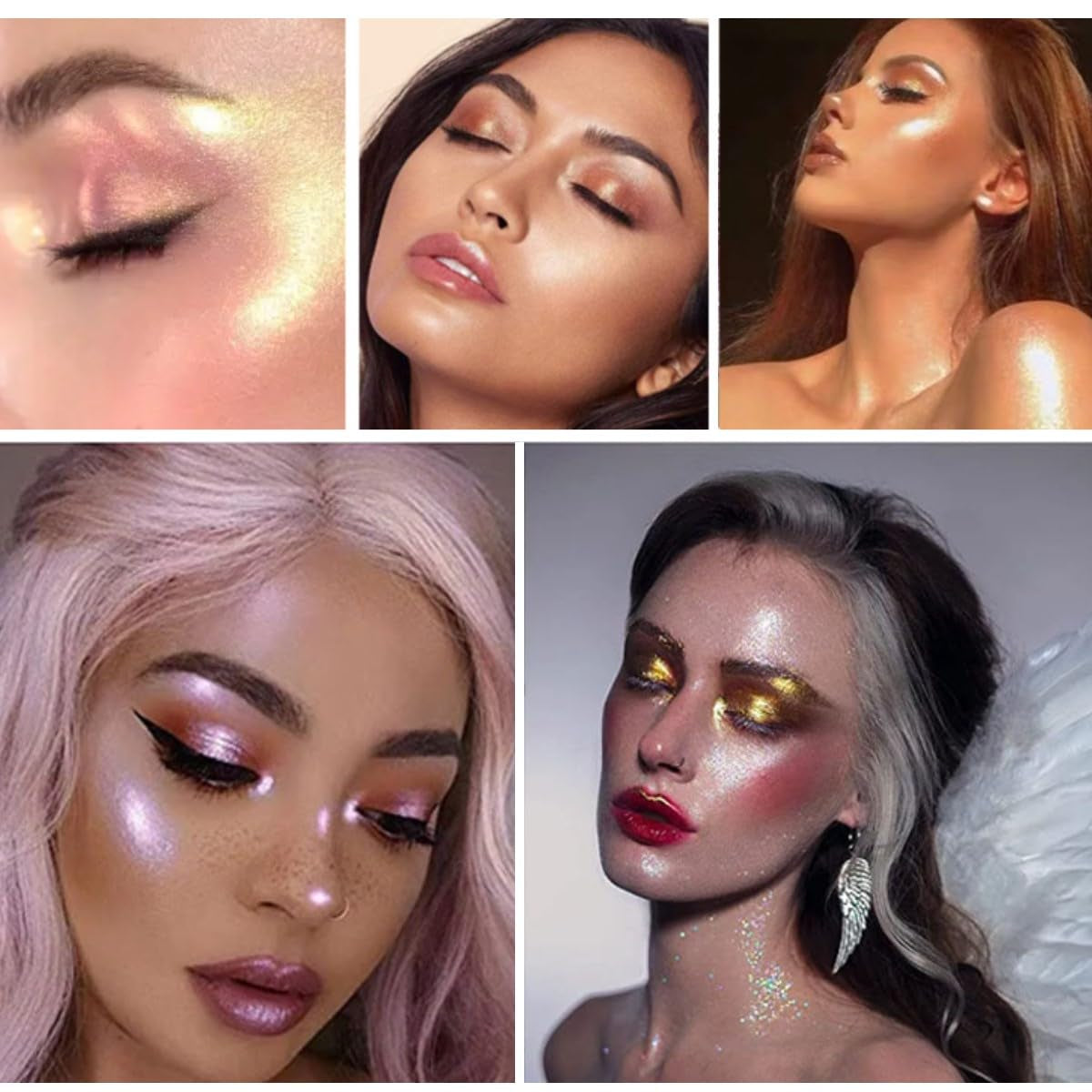 KARLOR 2-In-1 Highlighter Blush Puder, Rosa & Golden Highlighter Blush Palette Make up Highlighter Gesicht Puder Blush Wange Highlighter Nase Hals Glitzer Lidschatten Perlmutt Highlighter Rouge(02)