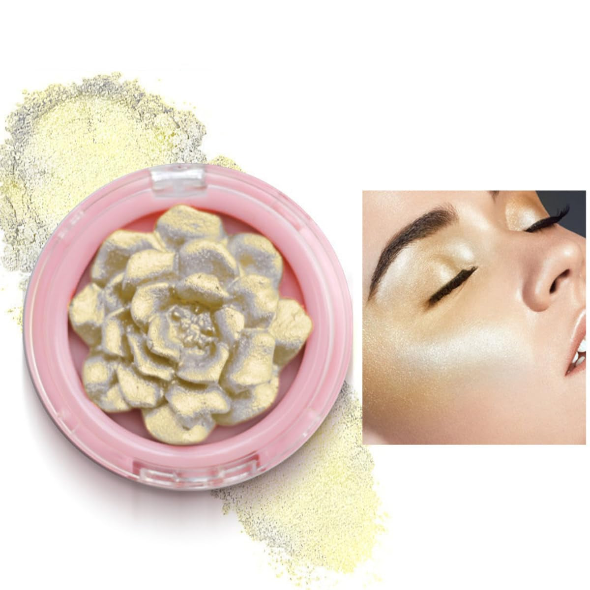 KARLOR 3D Rose Highlighter, Gesicht Highlighter Makeup Rosa Highlighter Puder Palette 3D-Geformt Rosenblüten Blush Schimmer Pink Highlighter Palette Glitzer Gesicht Wange Nase Aufhellen(07 Rosa)