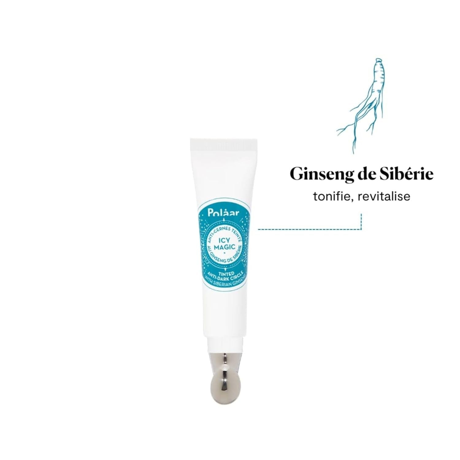 Polåar - Icy Magic Getönter Anti-Augenringe Mit Sibirischem Ginseng - Halb Pflege, Halb Make-Up- Abschwellender Metallapplikator - 97% Natürlich, Vegan, Made in France, Parfümfrei - 15 Ml