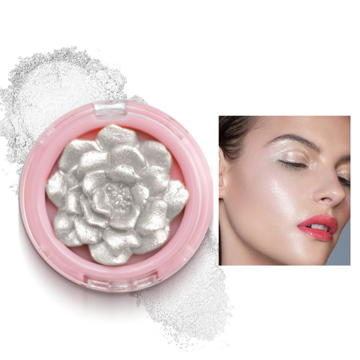 KARLOR 3D Rose Highlighter, Gesicht Highlighter Makeup Rosa Highlighter Puder Palette 3D-Geformt Rosenblüten Blush Schimmer Pink Highlighter Palette Glitzer Gesicht Wange Nase Aufhellen(07 Rosa)