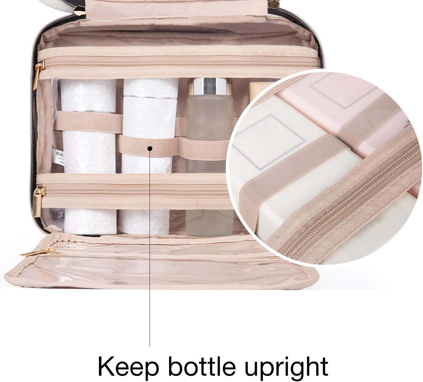 BAGSMART Kulturbeutel Reisetasche Mit Haken Zum Aufhängen, Wasserabweisende Make-Up-Kosmetiktasche Reise-Organizer Für Zubehör, Shampoo, Behälter in Voller Größe, Toilettenartikel