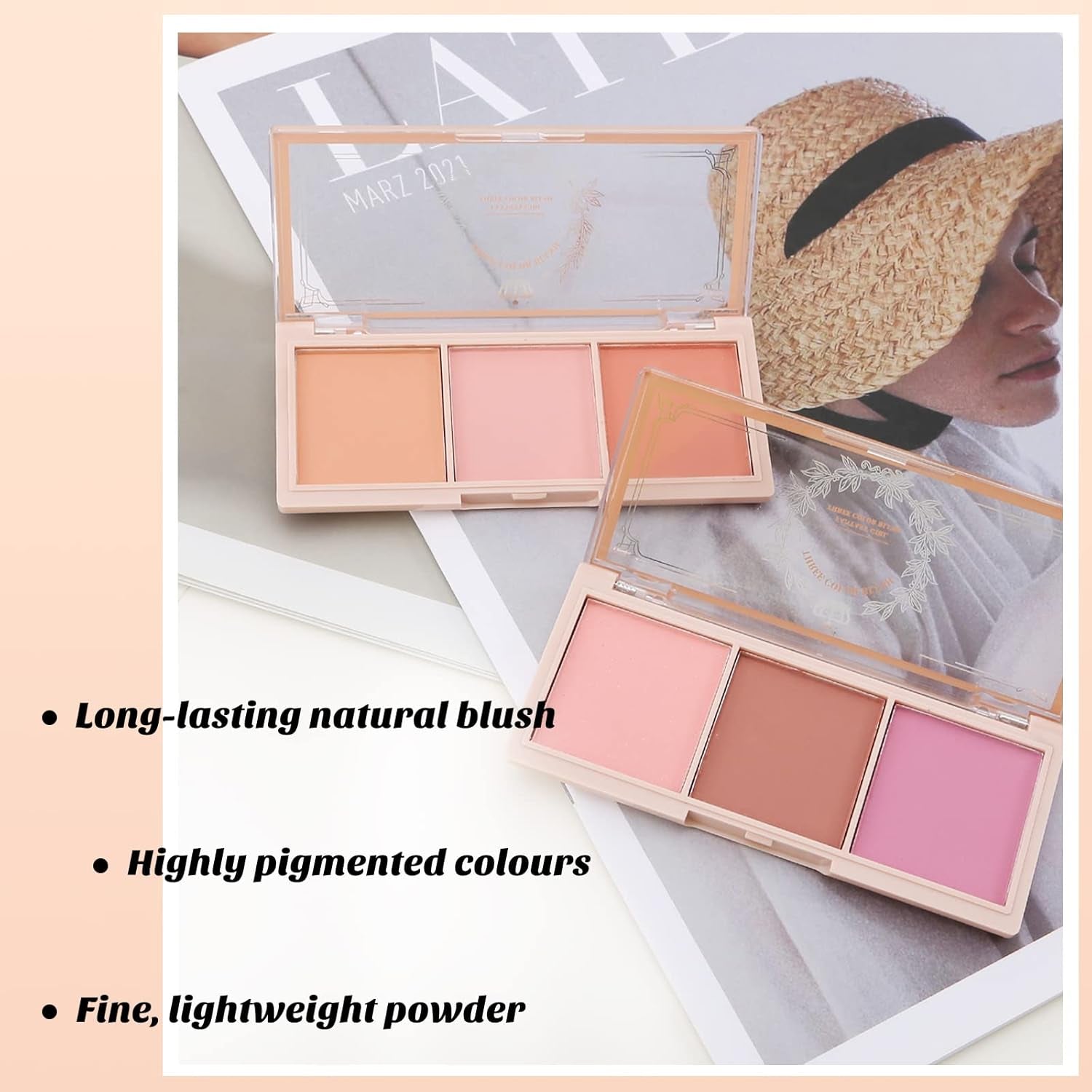 Boobeen 3 Farbe Erröten Palette, Matt Rosa Erröten, Erröten Pulver Für Wangen Make-Up, Lang Anhaltende Gesicht Schönheit Erröten, Leicht Und Glatt