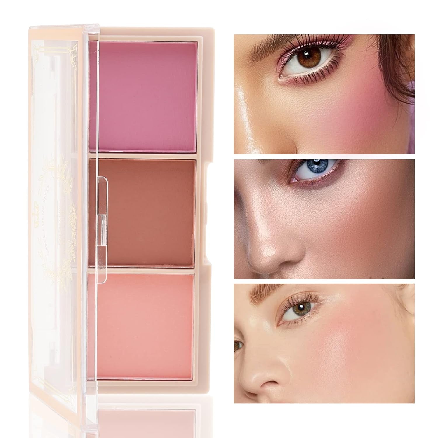 Boobeen 3 Farbe Erröten Palette, Matt Rosa Erröten, Erröten Pulver Für Wangen Make-Up, Lang Anhaltende Gesicht Schönheit Erröten, Leicht Und Glatt