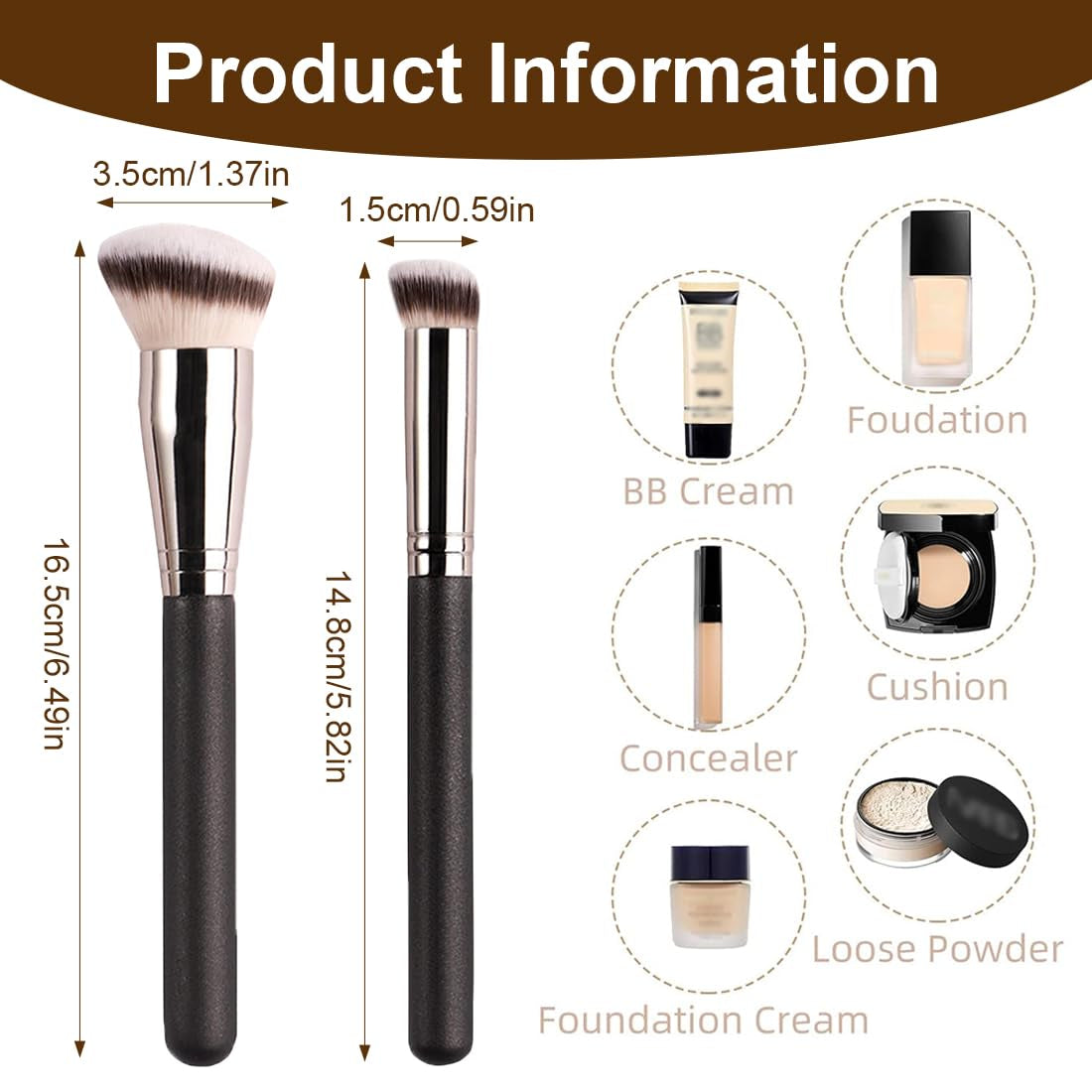 Reccisokz 3 Stück Foundation Pinsel,Flüssiger Concealer Foundation Pinsel,Makeup Pinsel Für Flüssige Foundation Anwendung,Polieren