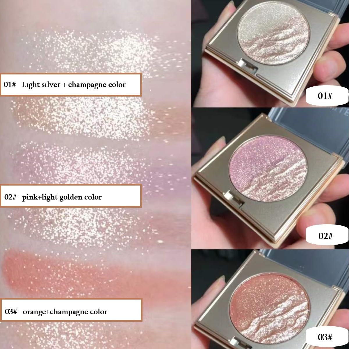 KARLOR 2-In-1 Highlighter Blush Puder, Rosa & Golden Highlighter Blush Palette Make up Highlighter Gesicht Puder Blush Wange Highlighter Nase Hals Glitzer Lidschatten Perlmutt Highlighter Rouge(02)