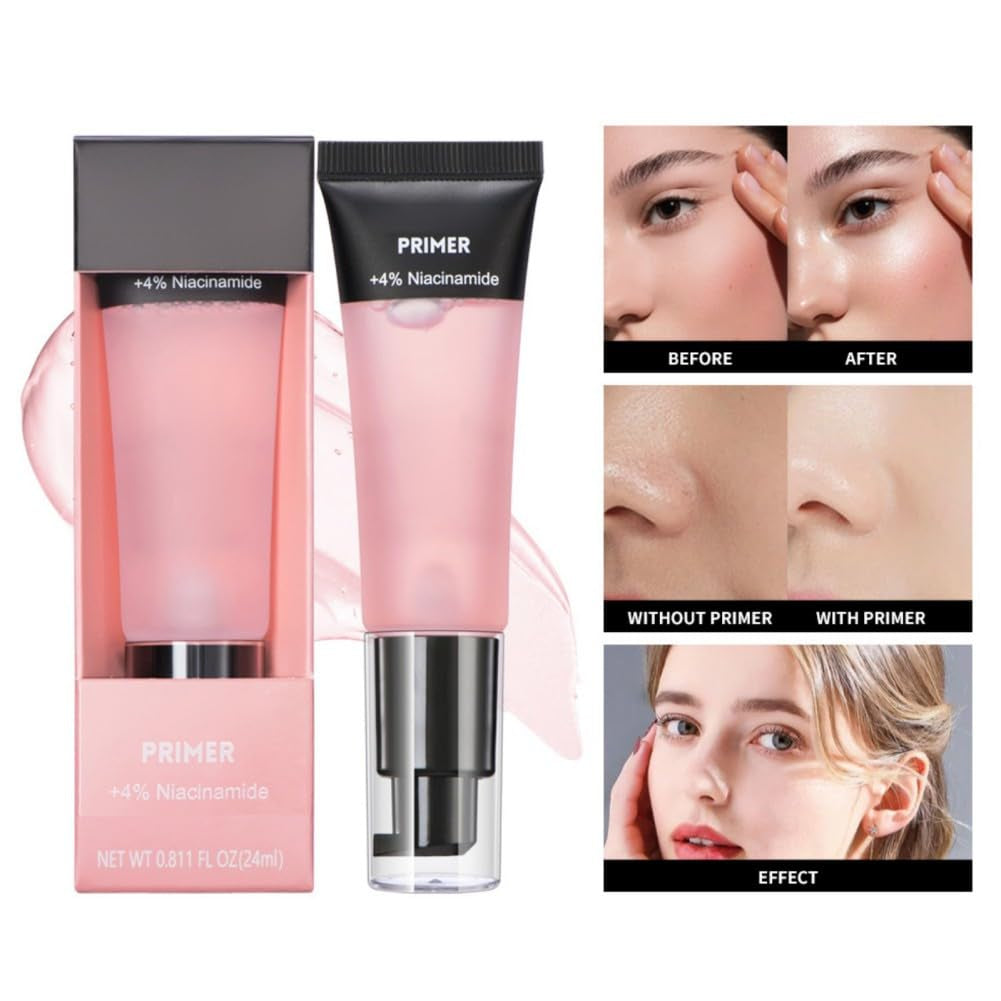 Ofanyia Hydrating Face Primer, Gel-Based Foundation Primer for Moisturizing & Locking Foundation, Smooth Fine Lines, Oil Free Effect, Brightening Skin Make up Base Matte Makeup Primer 24Ml (Pink)