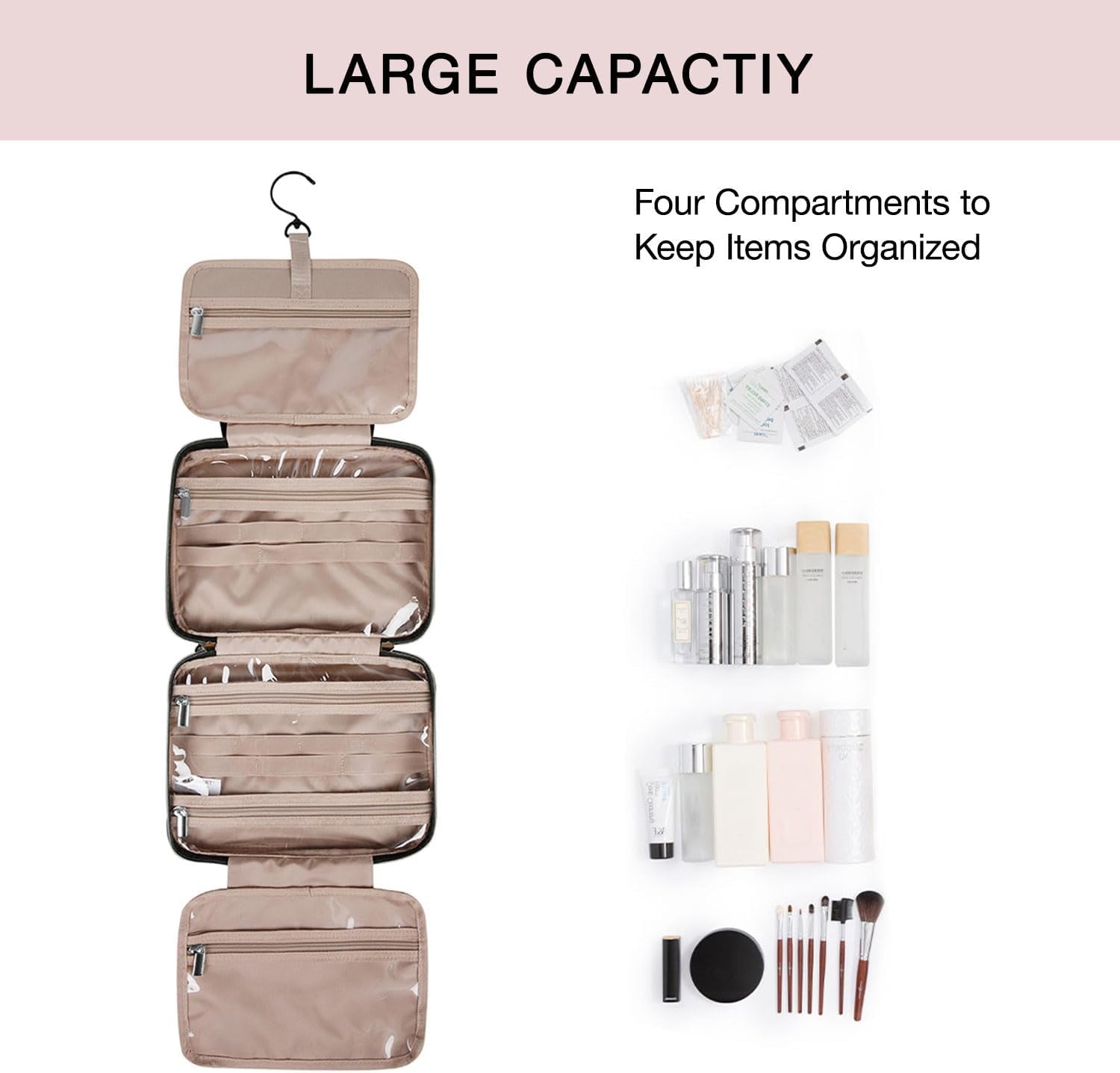 BAGSMART Kulturbeutel Reisetasche Mit Haken Zum Aufhängen, Wasserabweisende Make-Up-Kosmetiktasche Reise-Organizer Für Zubehör, Shampoo, Behälter in Voller Größe, Toilettenartikel