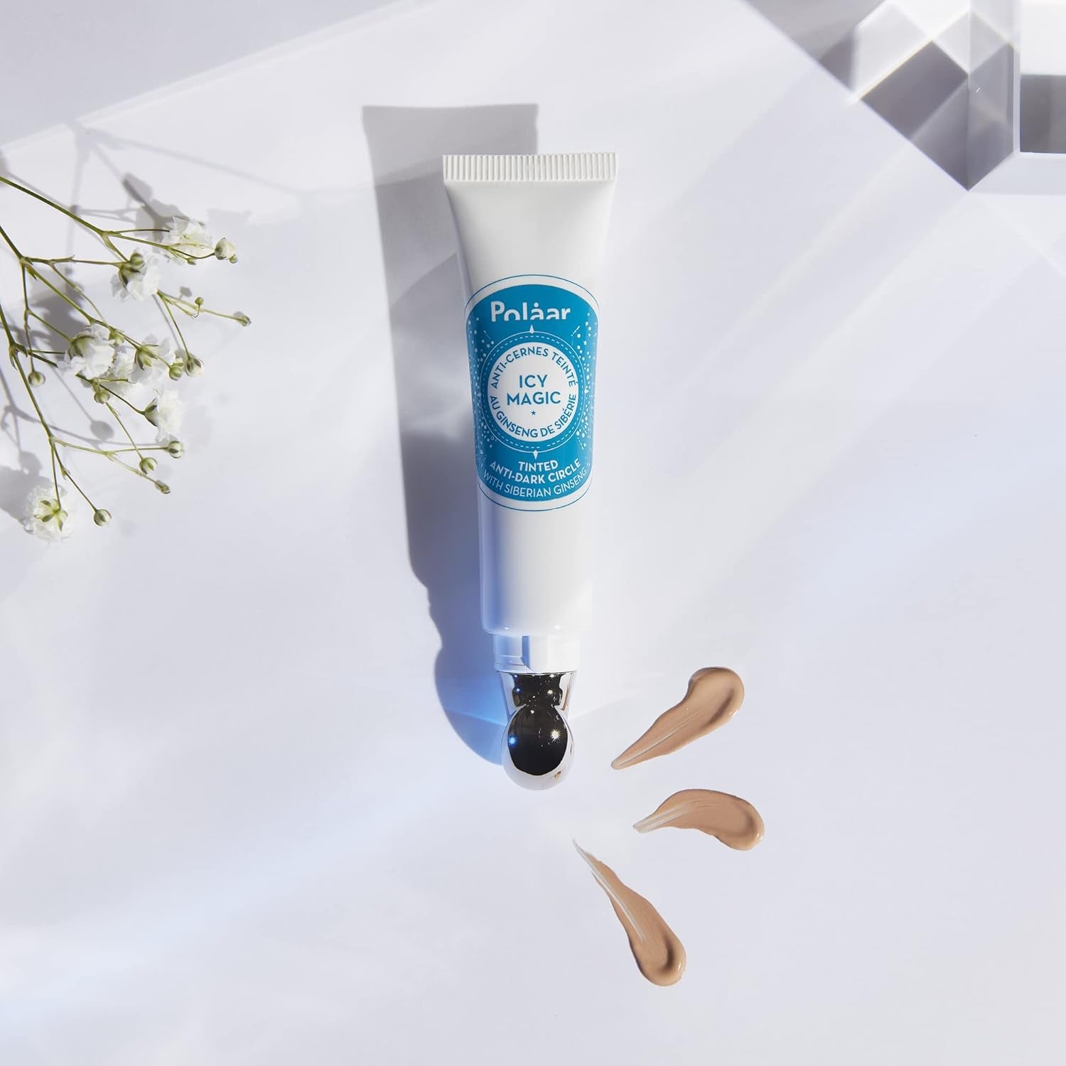 Polåar - Icy Magic Getönter Anti-Augenringe Mit Sibirischem Ginseng - Halb Pflege, Halb Make-Up- Abschwellender Metallapplikator - 97% Natürlich, Vegan, Made in France, Parfümfrei - 15 Ml
