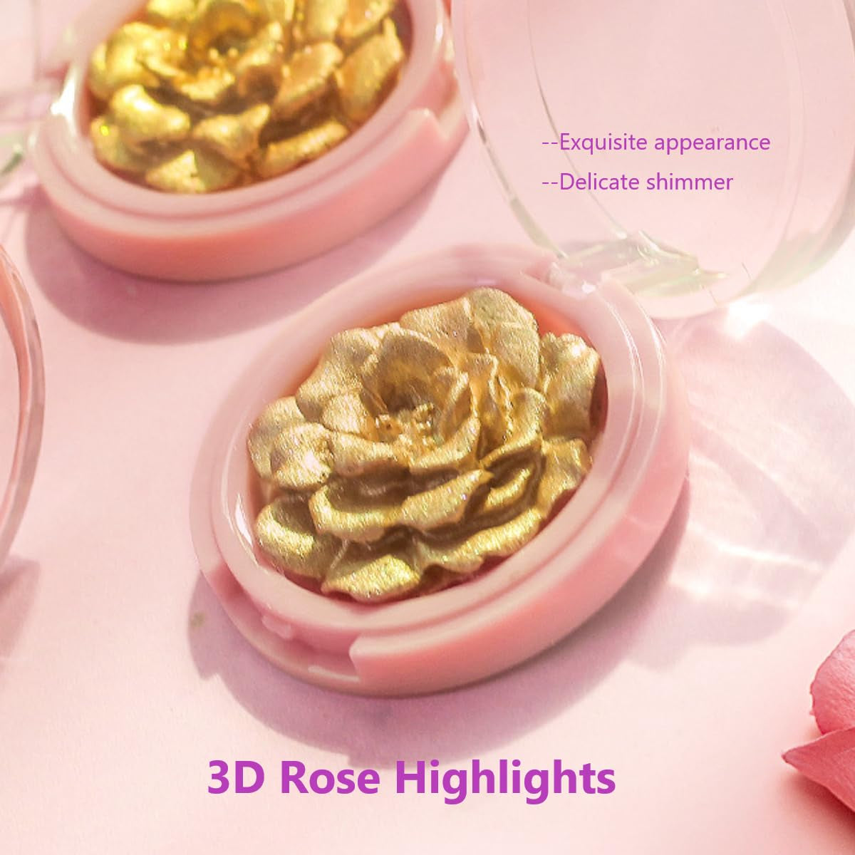 KARLOR 3D Rose Highlighter, Gesicht Highlighter Makeup Rosa Highlighter Puder Palette 3D-Geformt Rosenblüten Blush Schimmer Pink Highlighter Palette Glitzer Gesicht Wange Nase Aufhellen(07 Rosa)
