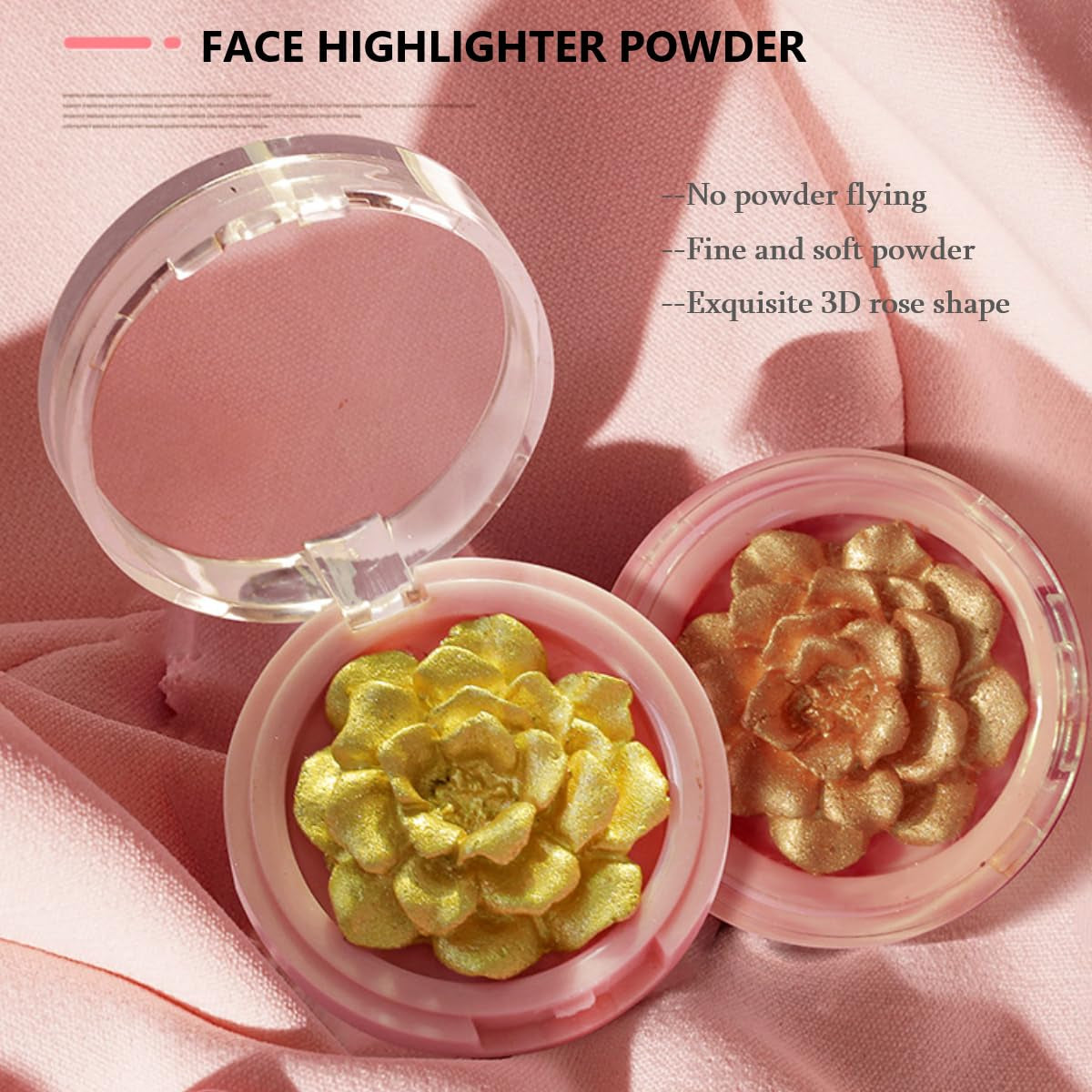 KARLOR 3D Rose Highlighter, Gesicht Highlighter Makeup Rosa Highlighter Puder Palette 3D-Geformt Rosenblüten Blush Schimmer Pink Highlighter Palette Glitzer Gesicht Wange Nase Aufhellen(07 Rosa)