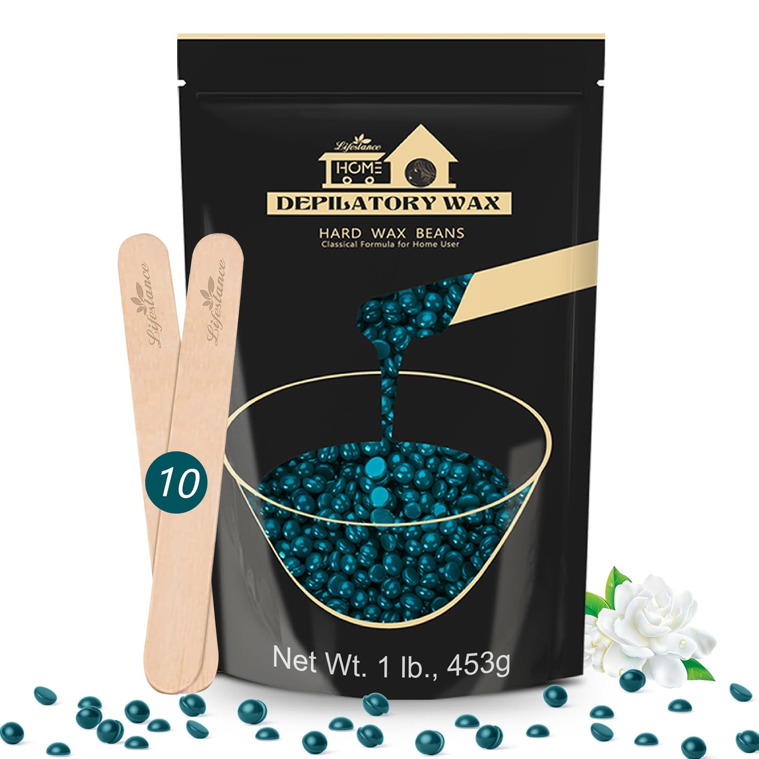 Lifestance 450G Waxing Perlen Formuliert Für Anfänger, Wachsperlen Mit 10 Holzspatel Für Enthaarung, Rose Wachs Haarentfernung Perlen Für Für Feines Haar,Gesicht,Augenbraue,Arme,Finger Und Zehe
