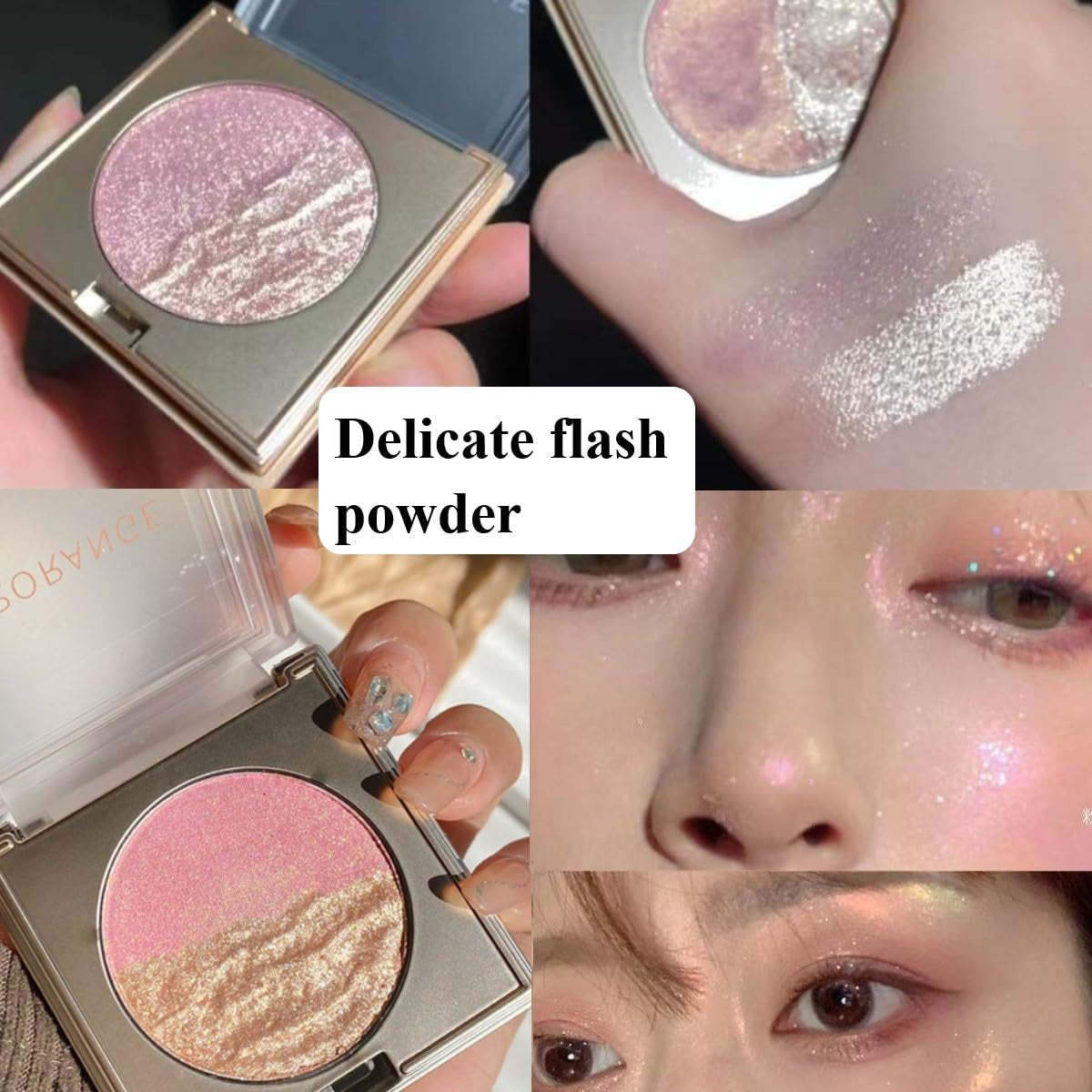 KARLOR 2-In-1 Highlighter Blush Puder, Rosa & Golden Highlighter Blush Palette Make up Highlighter Gesicht Puder Blush Wange Highlighter Nase Hals Glitzer Lidschatten Perlmutt Highlighter Rouge(02)