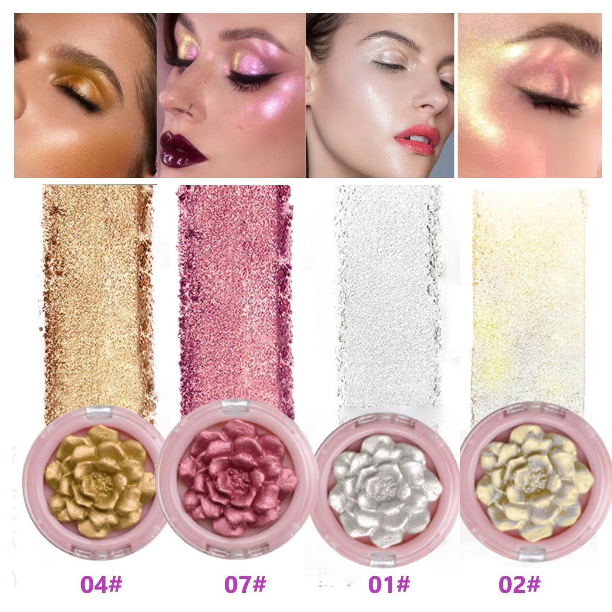 KARLOR 3D Rose Highlighter, Gesicht Highlighter Makeup Rosa Highlighter Puder Palette 3D-Geformt Rosenblüten Blush Schimmer Pink Highlighter Palette Glitzer Gesicht Wange Nase Aufhellen(07 Rosa)