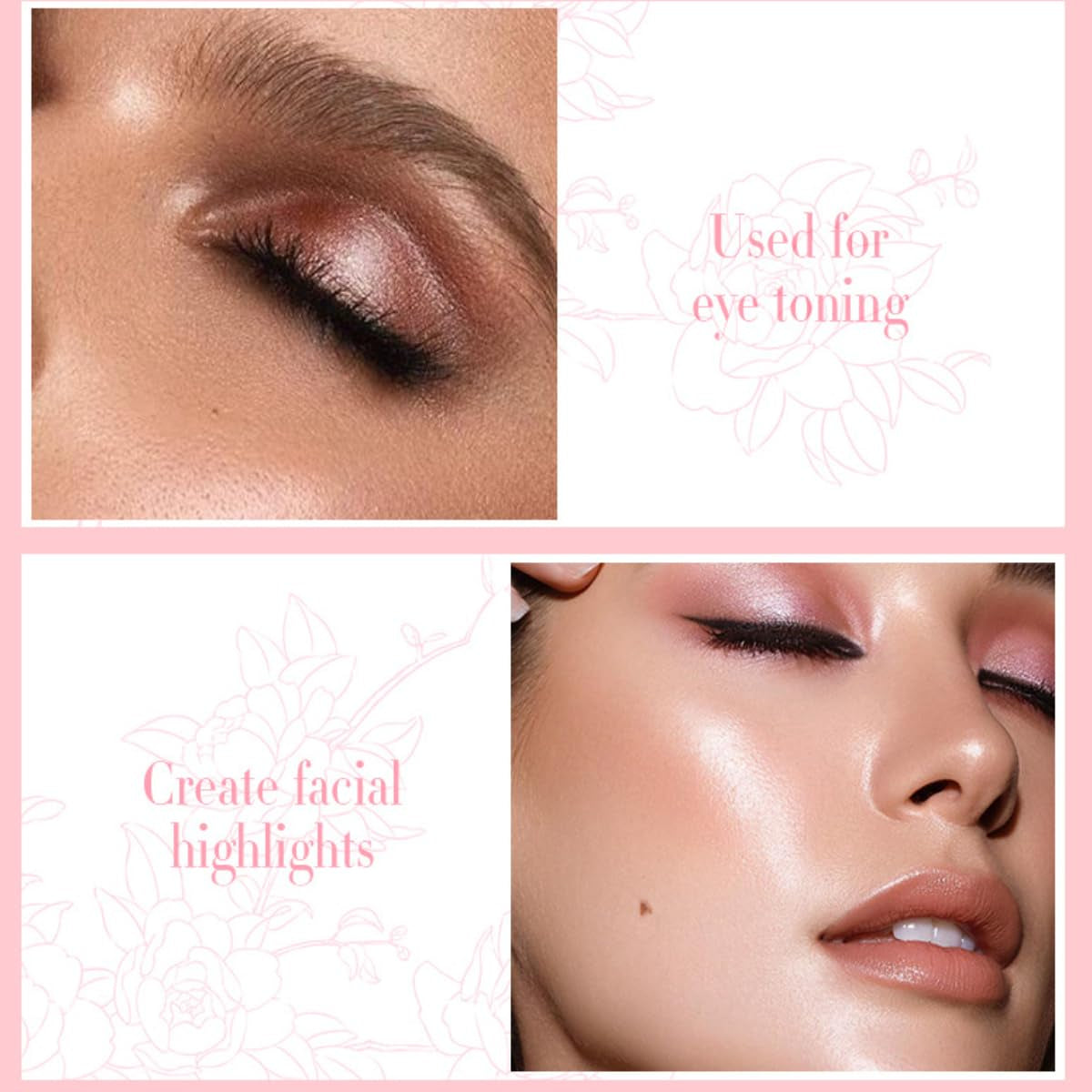 KARLOR 3D Rose Highlighter, Gesicht Highlighter Makeup Rosa Highlighter Puder Palette 3D-Geformt Rosenblüten Blush Schimmer Pink Highlighter Palette Glitzer Gesicht Wange Nase Aufhellen(07 Rosa)