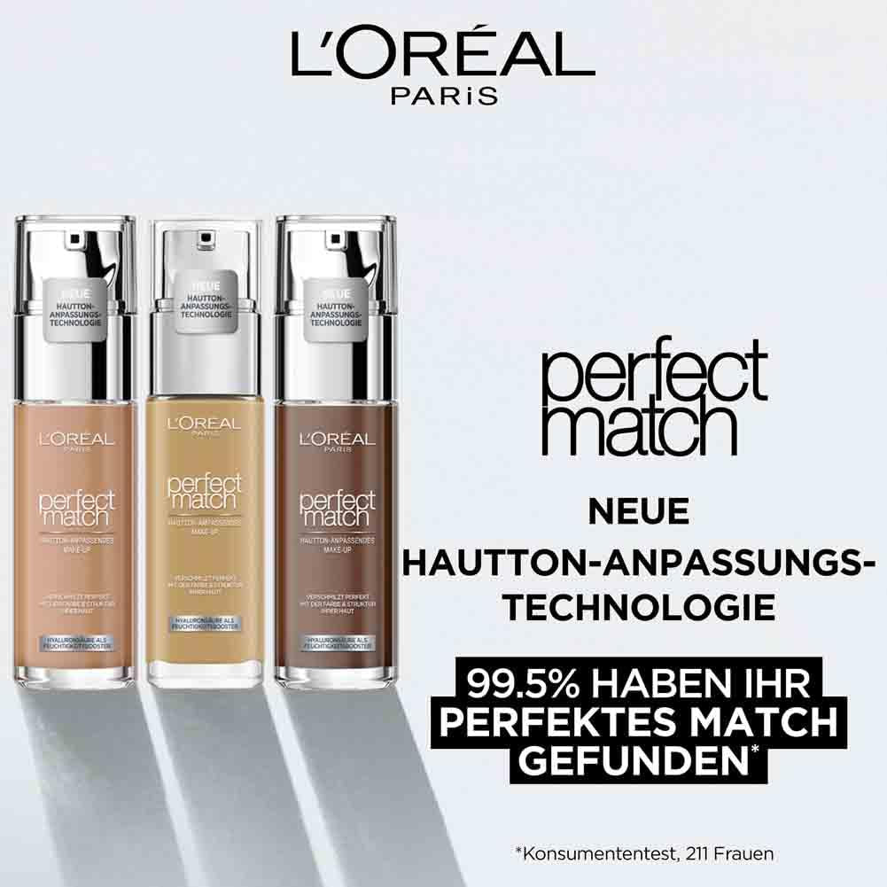 L'Oréal Paris Make Up, Flüssige Foundation Mit Hyaluron Und Aloe Vera, Perfect Match Make-Up, 3.N Creamy Beige, 30 Ml