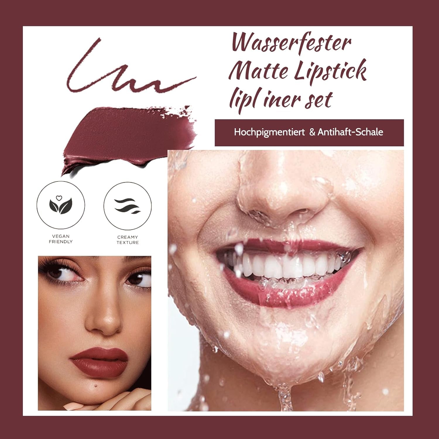 Lippenstift Lipliner Set, Matt Lipstick Rosa Lip Stain, Lippenstift Wasserfest Langanhaltender Lip Gloss Nude Lipsticks Lip Liner Velvet Nicht Klebende, Vegane, Gluten Free