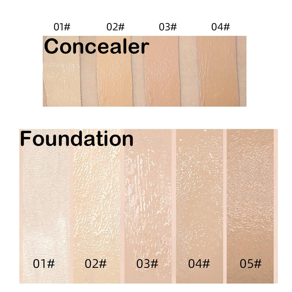 Make up Foundation,3 Kombinationen Primer+Concealer+Flüssige Foundation,Langanhaltende Mittel- Bis Volldeckende Foundation,Transfer-Proof Soft Matte Oil Control Foundation, Makeup in Einem Schritt