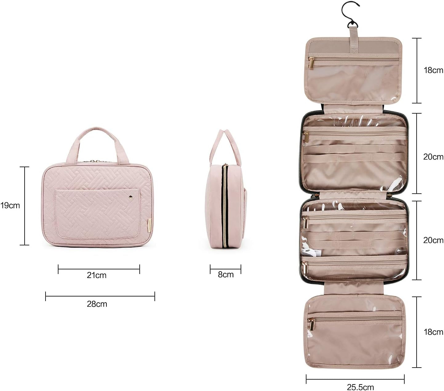 BAGSMART Kulturbeutel Reisetasche Mit Haken Zum Aufhängen, Wasserabweisende Make-Up-Kosmetiktasche Reise-Organizer Für Zubehör, Shampoo, Behälter in Voller Größe, Toilettenartikel