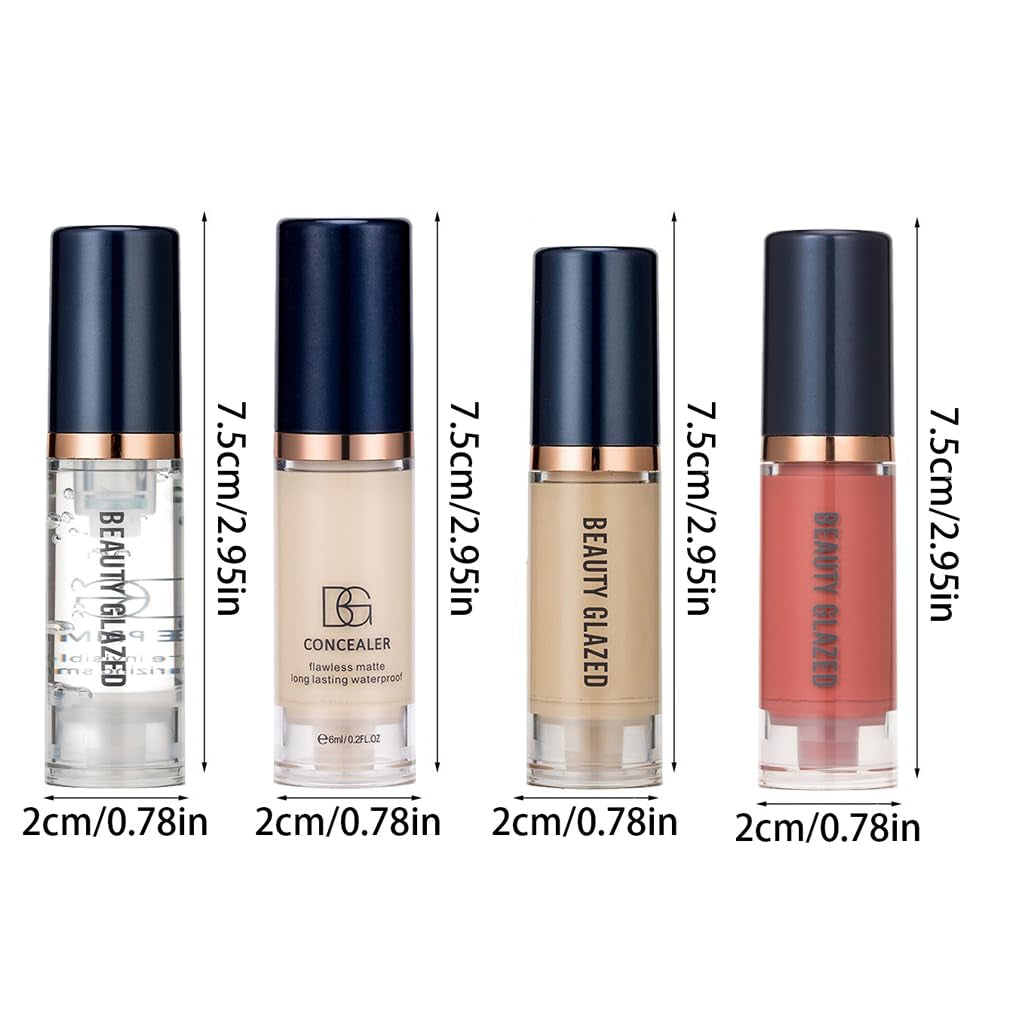Make up Foundation,3 Kombinationen Primer+Concealer+Flüssige Foundation,Langanhaltende Mittel- Bis Volldeckende Foundation,Transfer-Proof Soft Matte Oil Control Foundation, Makeup in Einem Schritt