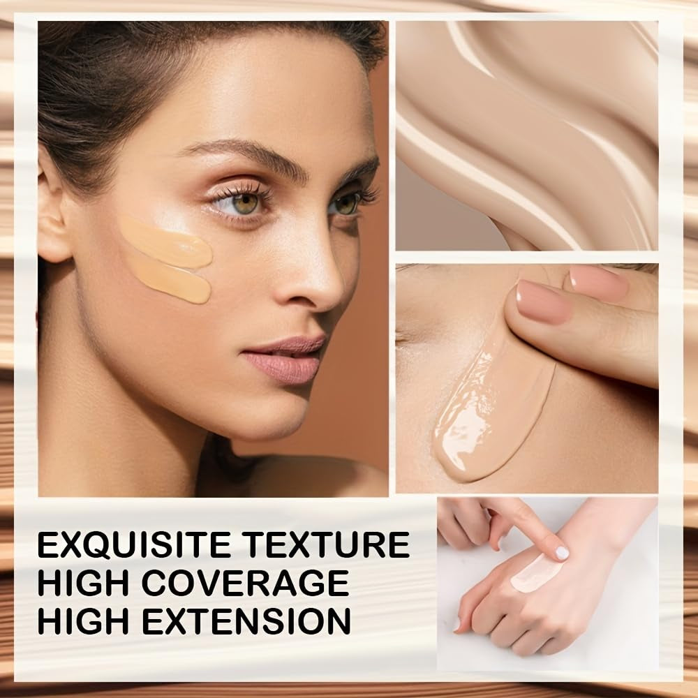 Make up Foundation,3 Kombinationen Primer+Concealer+Flüssige Foundation,Langanhaltende Mittel- Bis Volldeckende Foundation,Transfer-Proof Soft Matte Oil Control Foundation, Makeup in Einem Schritt