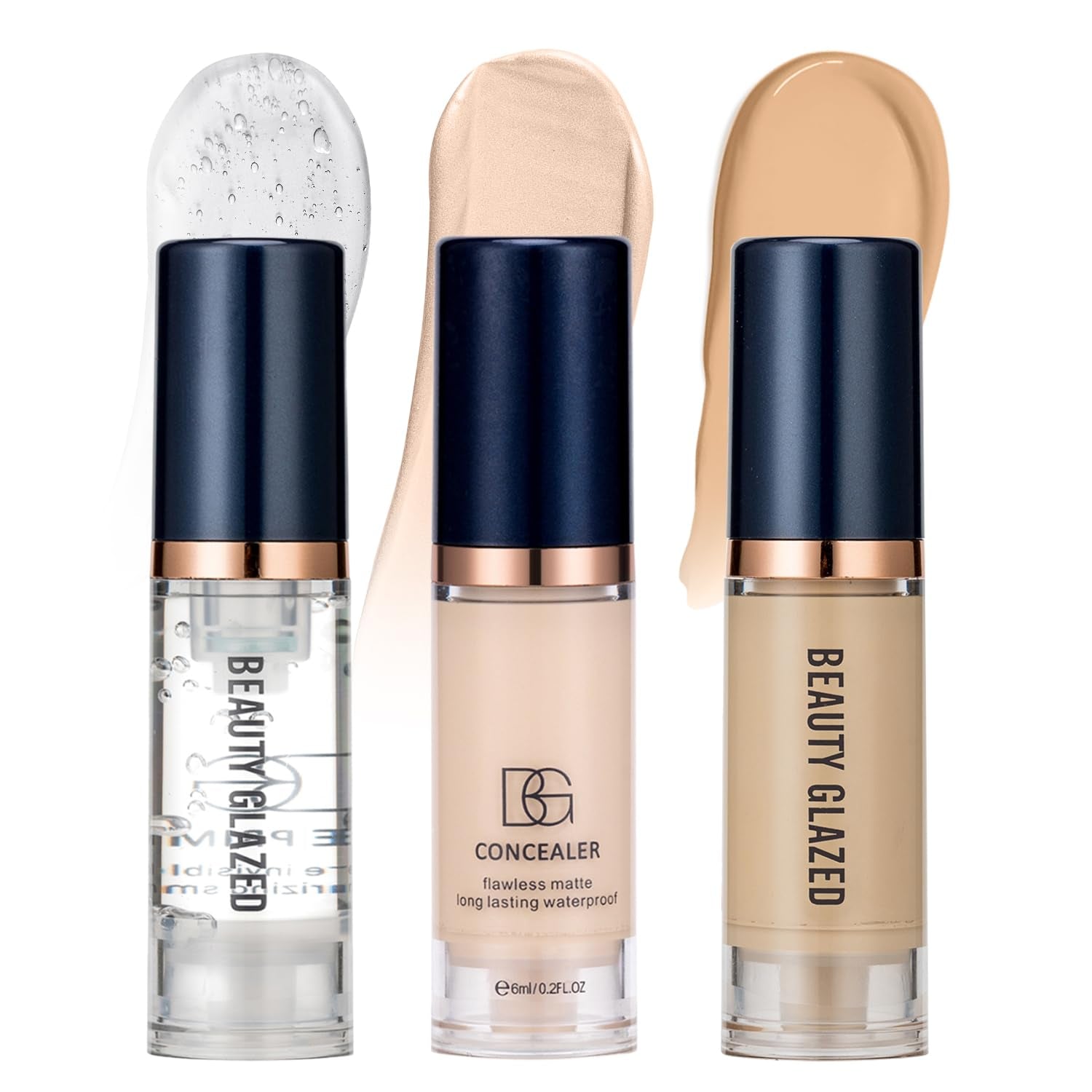 Make up Foundation,3 Kombinationen Primer+Concealer+Flüssige Foundation,Langanhaltende Mittel- Bis Volldeckende Foundation,Transfer-Proof Soft Matte Oil Control Foundation, Makeup in Einem Schritt