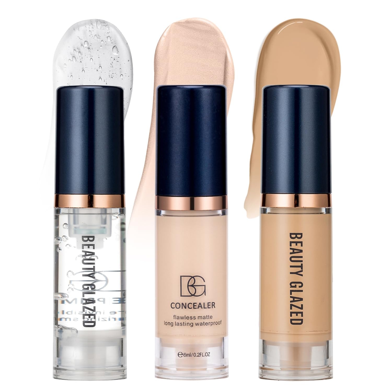 Make up Foundation,3 Kombinationen Primer+Concealer+Flüssige Foundation,Langanhaltende Mittel- Bis Volldeckende Foundation,Transfer-Proof Soft Matte Oil Control Foundation, Makeup in Einem Schritt