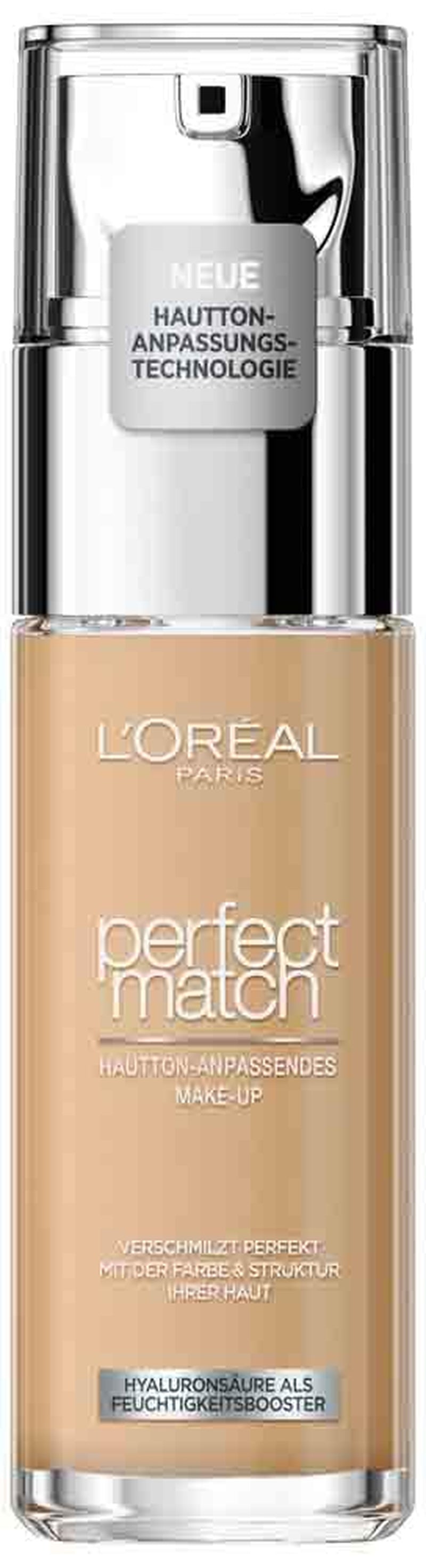 L'Oréal Paris Make Up, Flüssige Foundation Mit Hyaluron Und Aloe Vera, Perfect Match Make-Up, 3.N Creamy Beige, 30 Ml