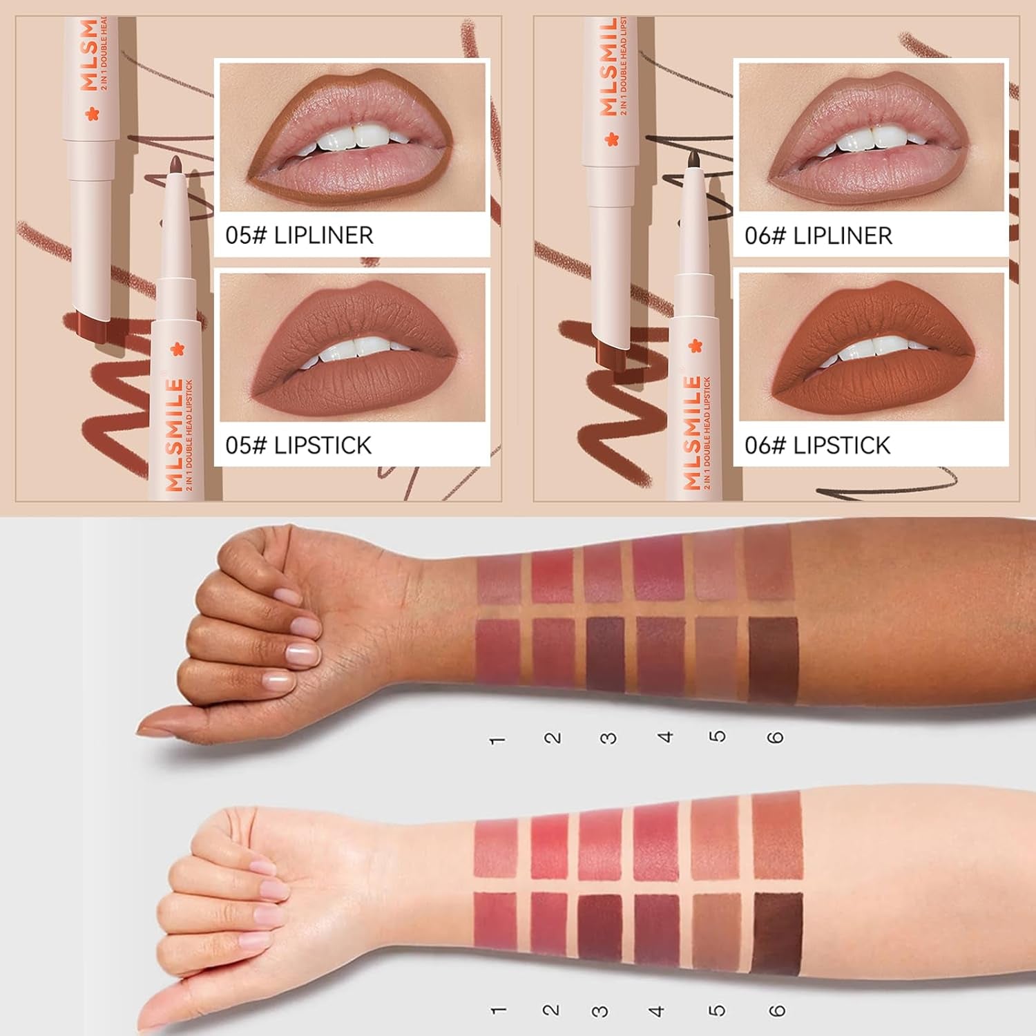 Mrettick 6 Stück Lippenstift Und Lipliner Set, 2-In-1 Matt Lippenstift Lip Liner, Langanhaltende, Antihaftbeschichtete Tasse, Verblasst Nicht, Wasserdicht, Make-Up Geschenk Für Frauen