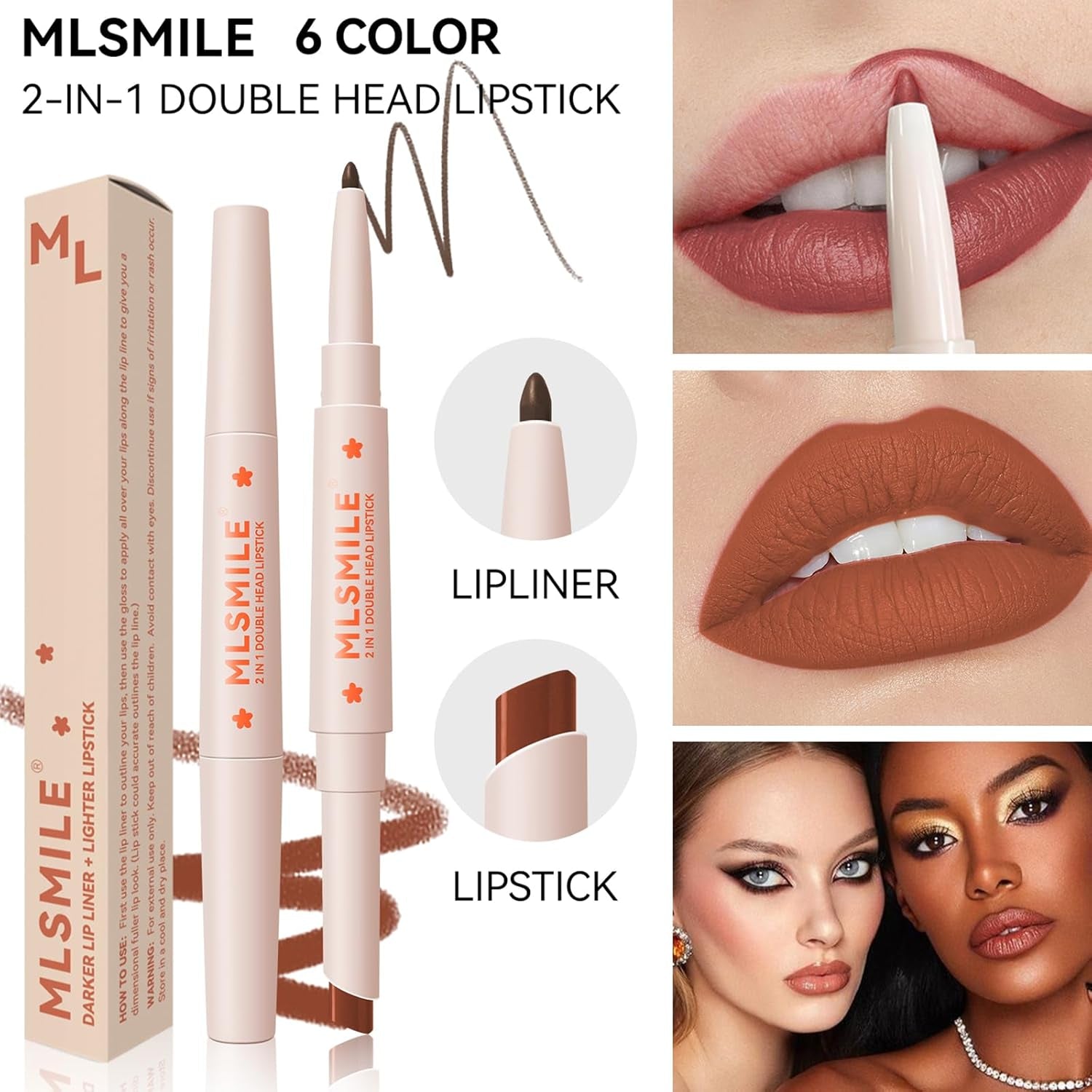 Mrettick 6 Stück Lippenstift Und Lipliner Set, 2-In-1 Matt Lippenstift Lip Liner, Langanhaltende, Antihaftbeschichtete Tasse, Verblasst Nicht, Wasserdicht, Make-Up Geschenk Für Frauen