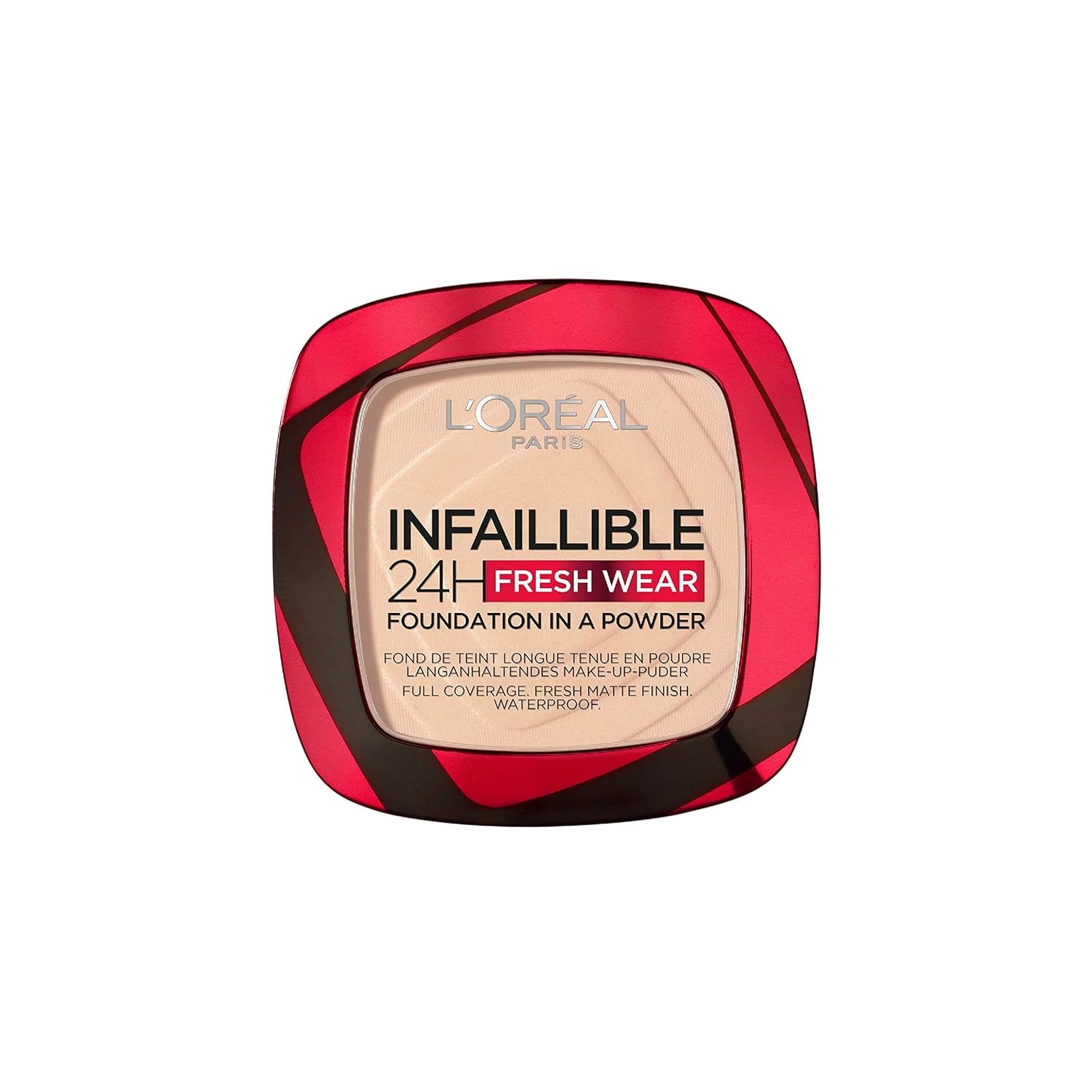 L'Oréal Paris Wasserfestes Puder Make-Up Mit Hoher Deckkraft, Deckendes Kompaktpuder Mit Mattem Finish Und 24H Halt, Infaillible 24H Fresh Wear Foundation Powder, Nr. 180 Rose Sand, 1 X 9 G