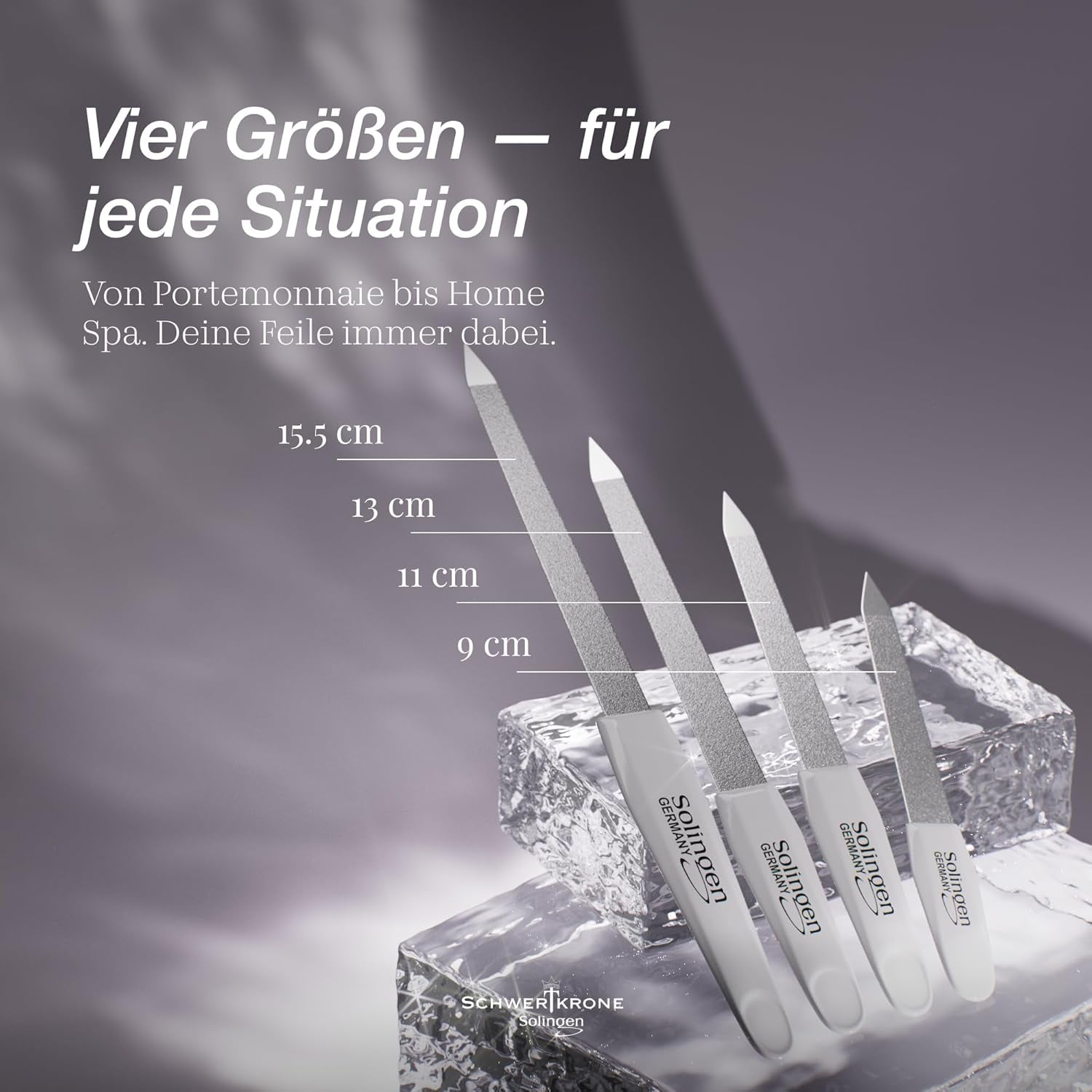 SCHWERTKRONE ® 4Er Set Saphir-Nagelfeilen [MADE in SOLINGEN - GERMANY] - Nagelfeilen Naturnägel Nail File - Nagelfeile Feilen Nägel - Für Maniküre Und Pediküre - Fein Und Grob in 4 Größen