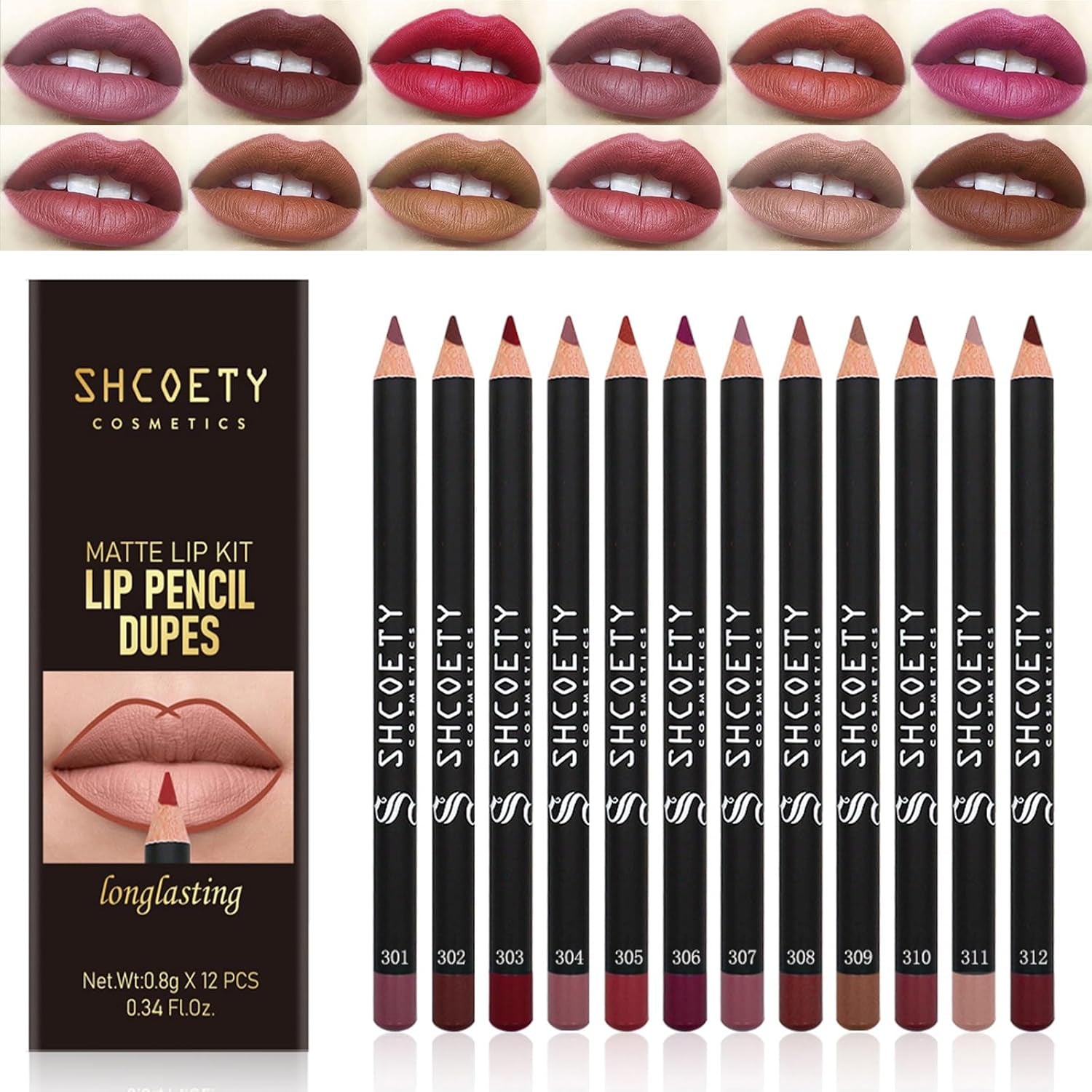 Mrettick 12 Farben Matte Lip Liner Stifte Set, Creme Glide Lip Liner Natürliche Lippen Make-Up Weiche Stifte Lippenstift Set, Feuchtigkeitsspendend, Langanhaltend, Nicht Haftend
