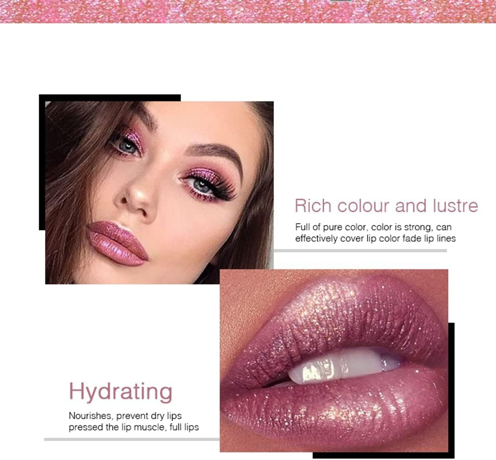 ISAKEN Professional Makeup Lipgloss Mit Glänzendem Finish, Lipgloss Glitzer 24 Stunden Feuchtigkeit Lippenöl Lippe Gloss Lipliner Long Lasting Moisturizing Lippenstift Kosmetik Make Up