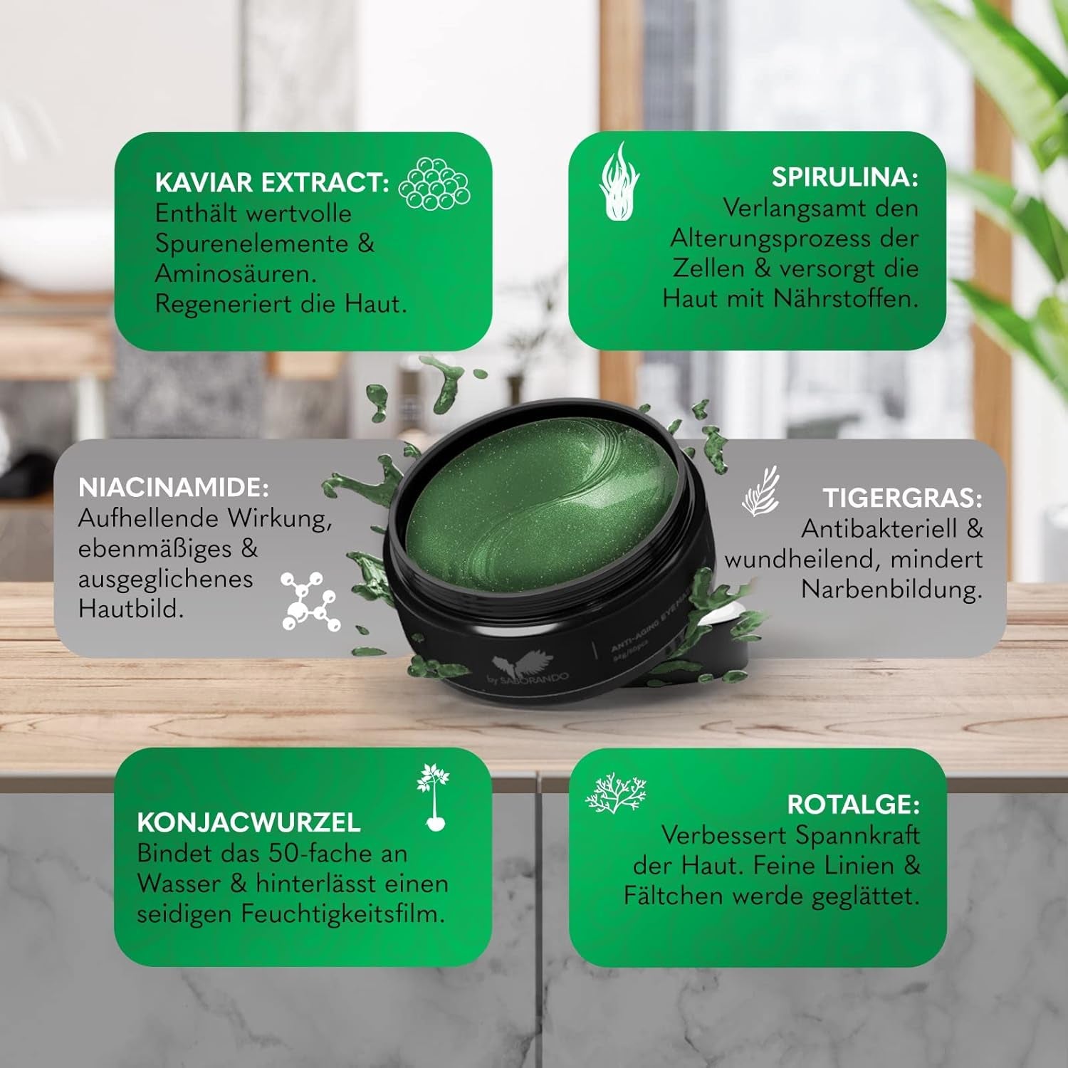Korean Skincare 60 Stück Algen Augenpads | Gegen Augenringe & Falten, Augenmaske Mit Kollagen & Hyaluron, Gesichtspflege Gegen Tränensäcke, Feuchtigkeitsspendende Augenpflege Pads by Saborando