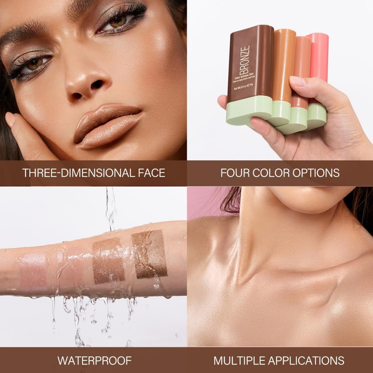 Ofanyia Cream Bronzer Stick, Unique Roating Design Multi-Use Bronzer Stick, Lightweight Easy to Blend Cream Bronzer, Velvet Matte Texture Bronzer Face Stick(3# Rich Glow)