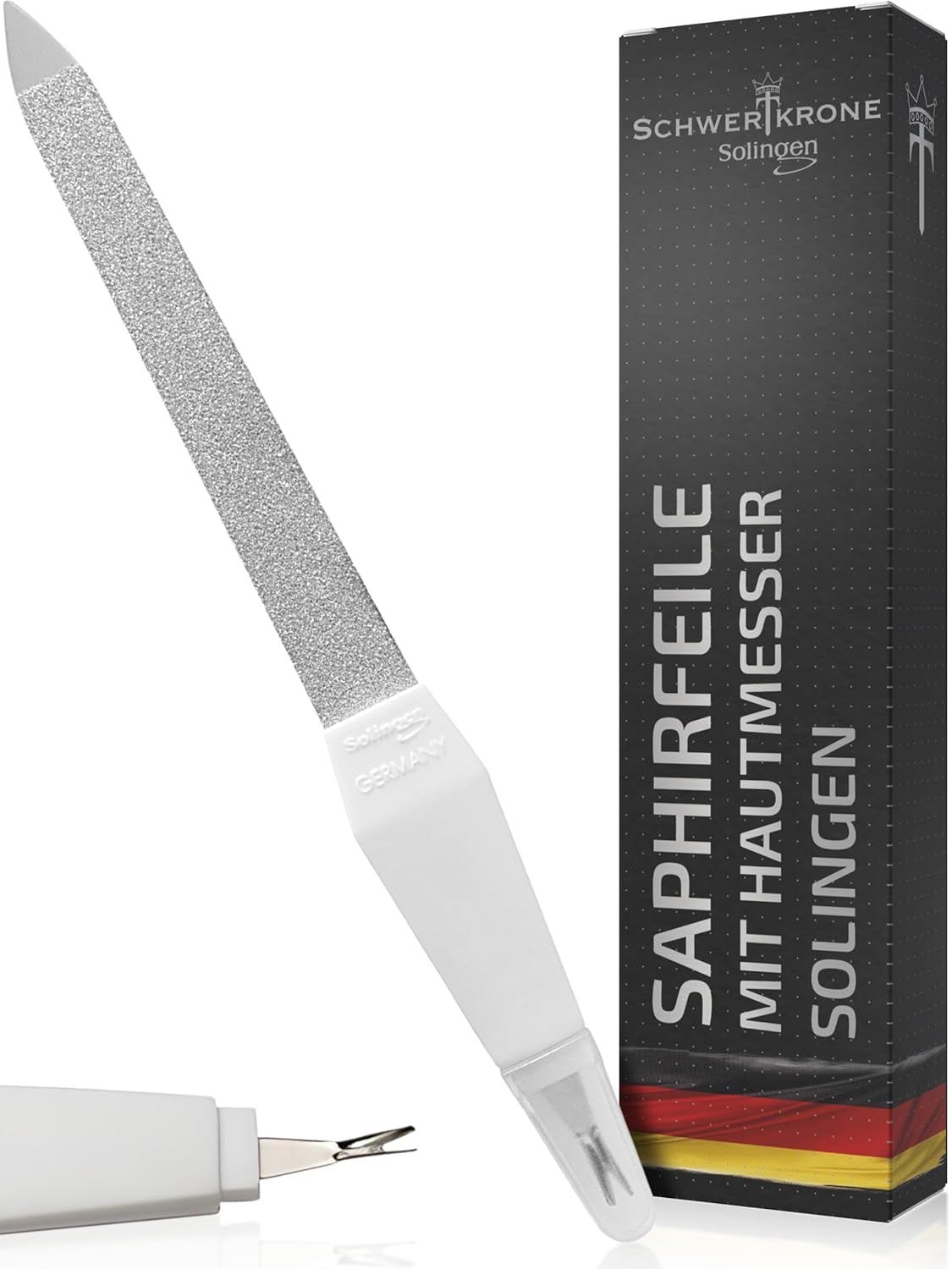 SCHWERTKRONE ® 4Er Set Saphir-Nagelfeilen [MADE in SOLINGEN - GERMANY] - Nagelfeilen Naturnägel Nail File - Nagelfeile Feilen Nägel - Für Maniküre Und Pediküre - Fein Und Grob in 4 Größen