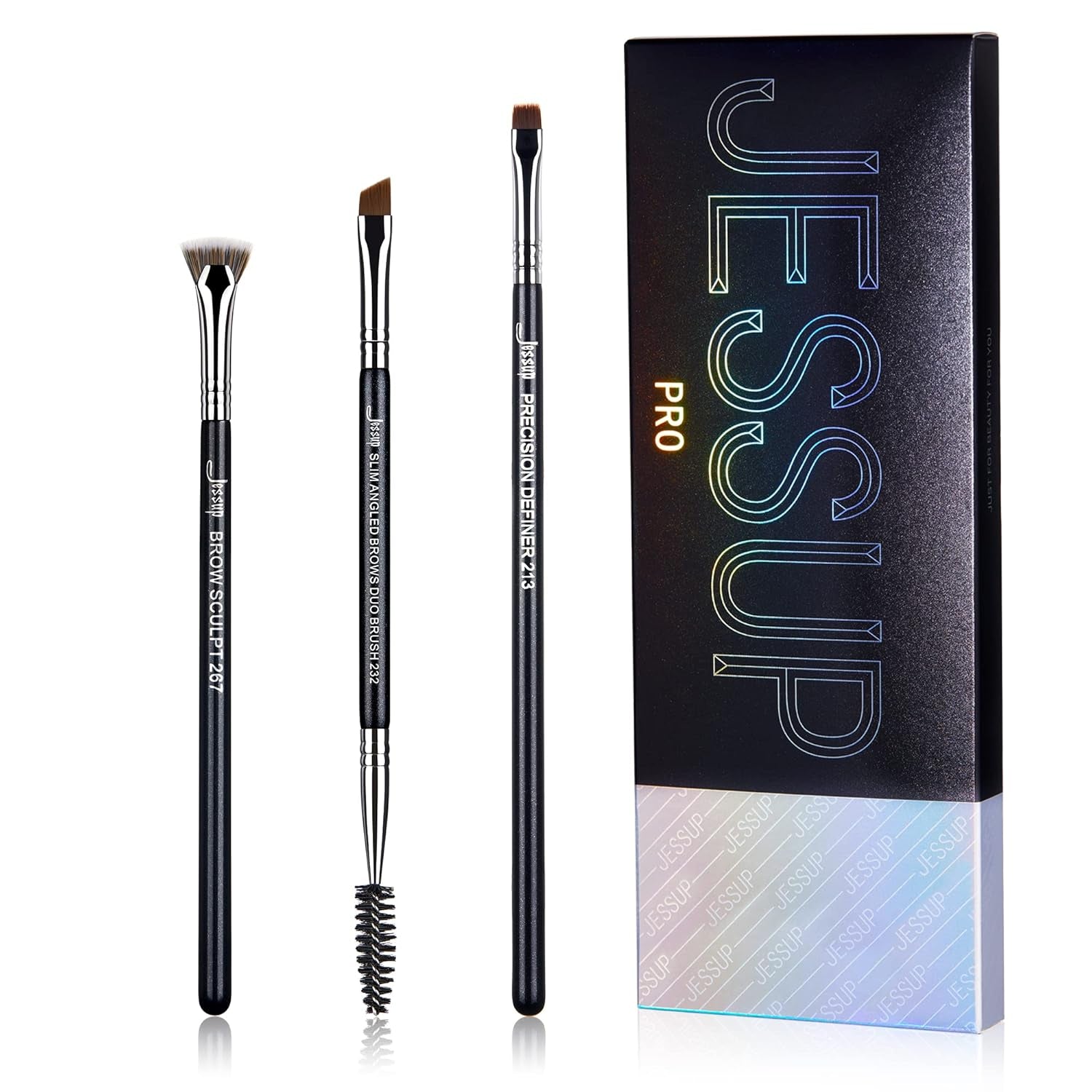 Jessup Abgewinkeltes Eyeliner Pinsel Set, 3-Teilig Pro Precision Eyelinerpinsel Fein Geflügelte Ultradünne Schräge Gel Makeup Pinsel Für Flüssigen Eyeliner Schwarz T345