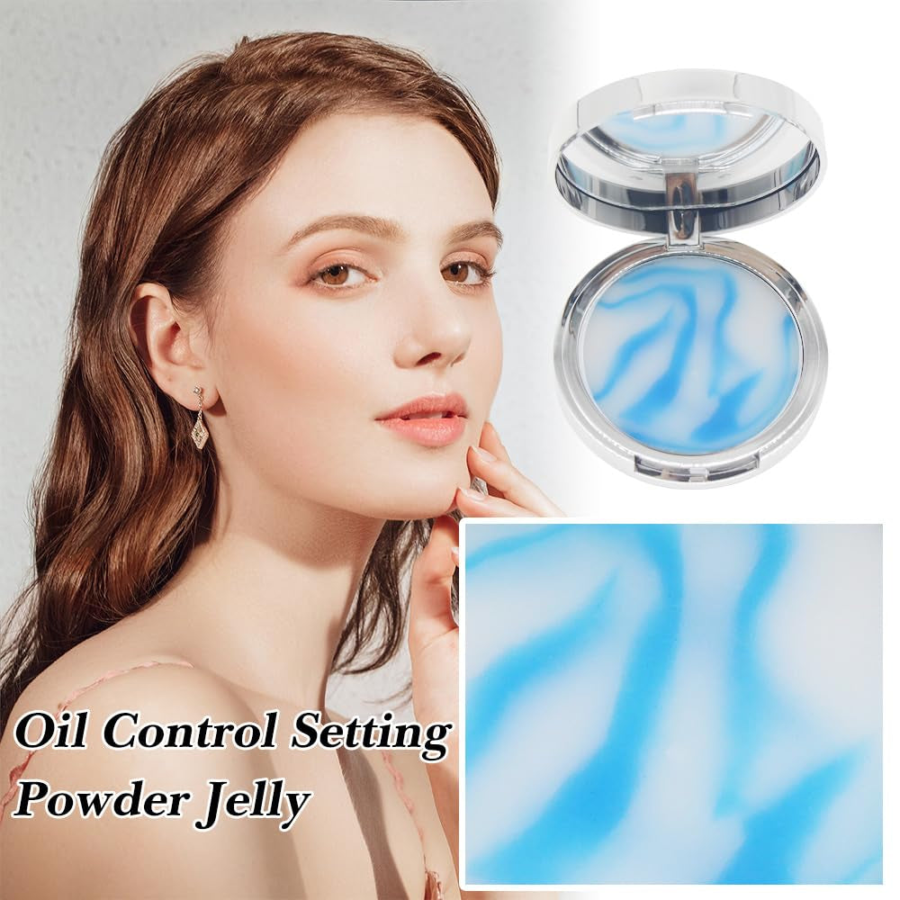 Horuili® Ölkontrollierendes Gesichtspuder, Oil Control Face Pressed Powder, Wasserfestes Mattes Gesichtspuder, Gelee-Gesichtsfixierpuder, Leichte, Mattes, Langanhaltendes, Ölkontrolle (Blau, Blau)