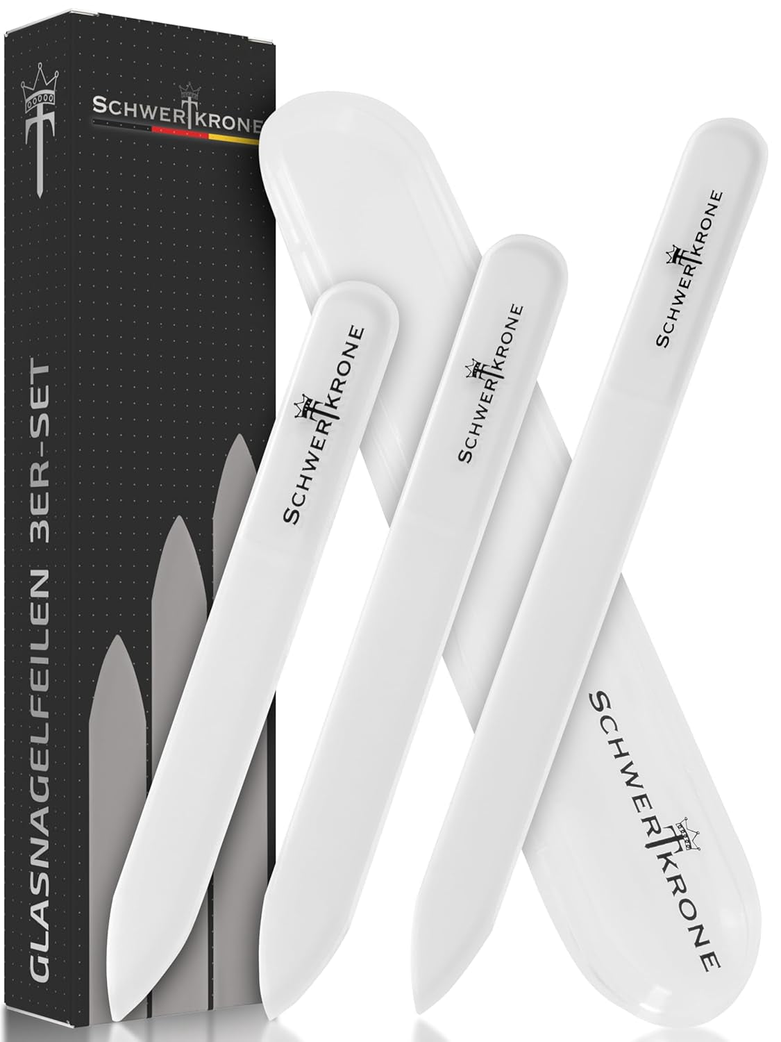 SCHWERTKRONE ® 4Er Set Saphir-Nagelfeilen [MADE in SOLINGEN - GERMANY] - Nagelfeilen Naturnägel Nail File - Nagelfeile Feilen Nägel - Für Maniküre Und Pediküre - Fein Und Grob in 4 Größen