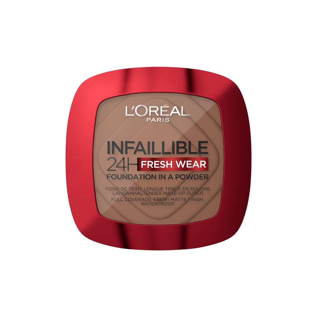 L'Oréal Paris Wasserfestes Puder Make-Up Mit Hoher Deckkraft, Deckendes Kompaktpuder Mit Mattem Finish Und 24H Halt, Infaillible 24H Fresh Wear Foundation Powder, Nr. 180 Rose Sand, 1 X 9 G