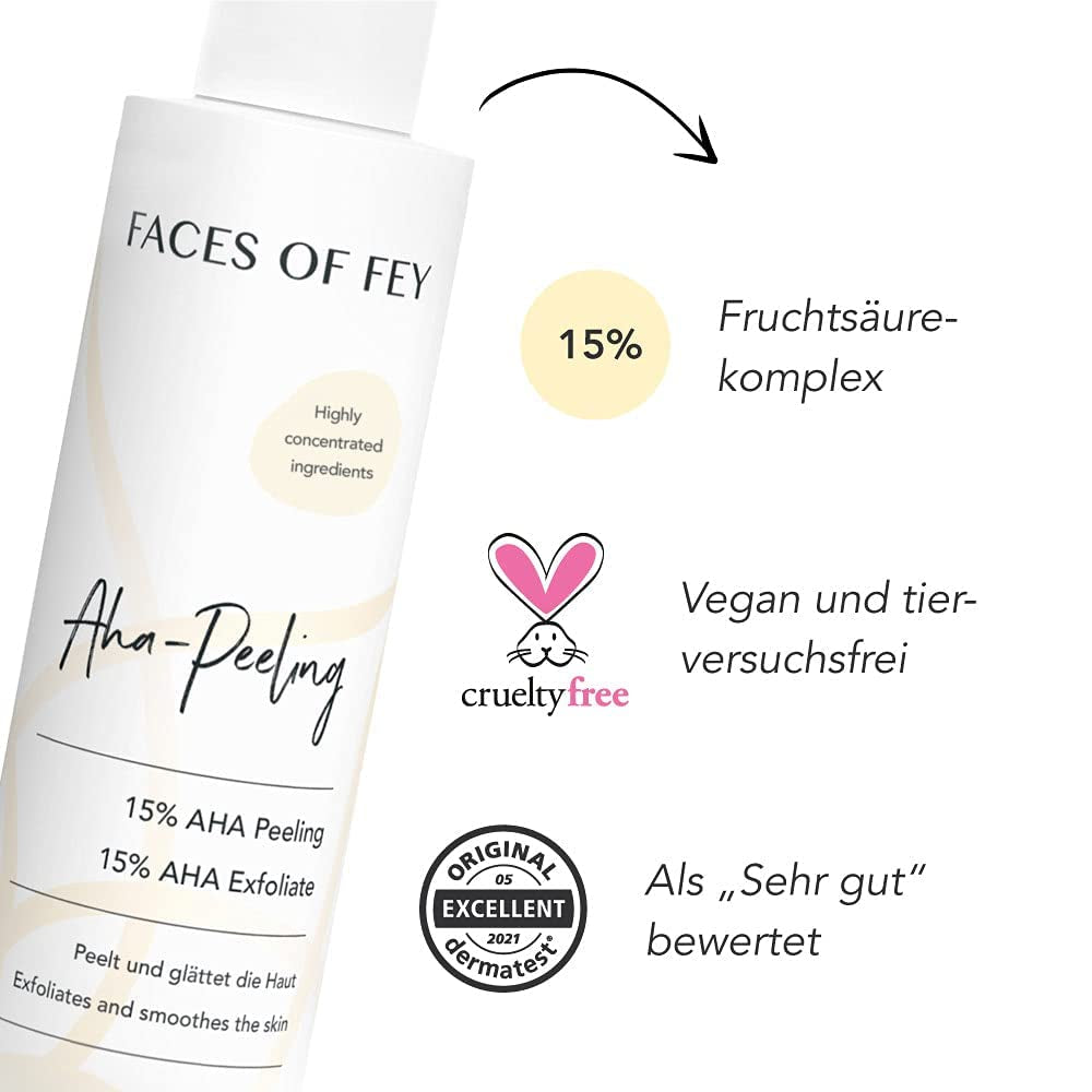 Fruchtsäurepeeling 15% FACES of FEY – AHA Peeling Mit Milchsäure & Glycolsäure Gegen Pigmentflecken Und Falten - 100Ml Liquid Exfoliator