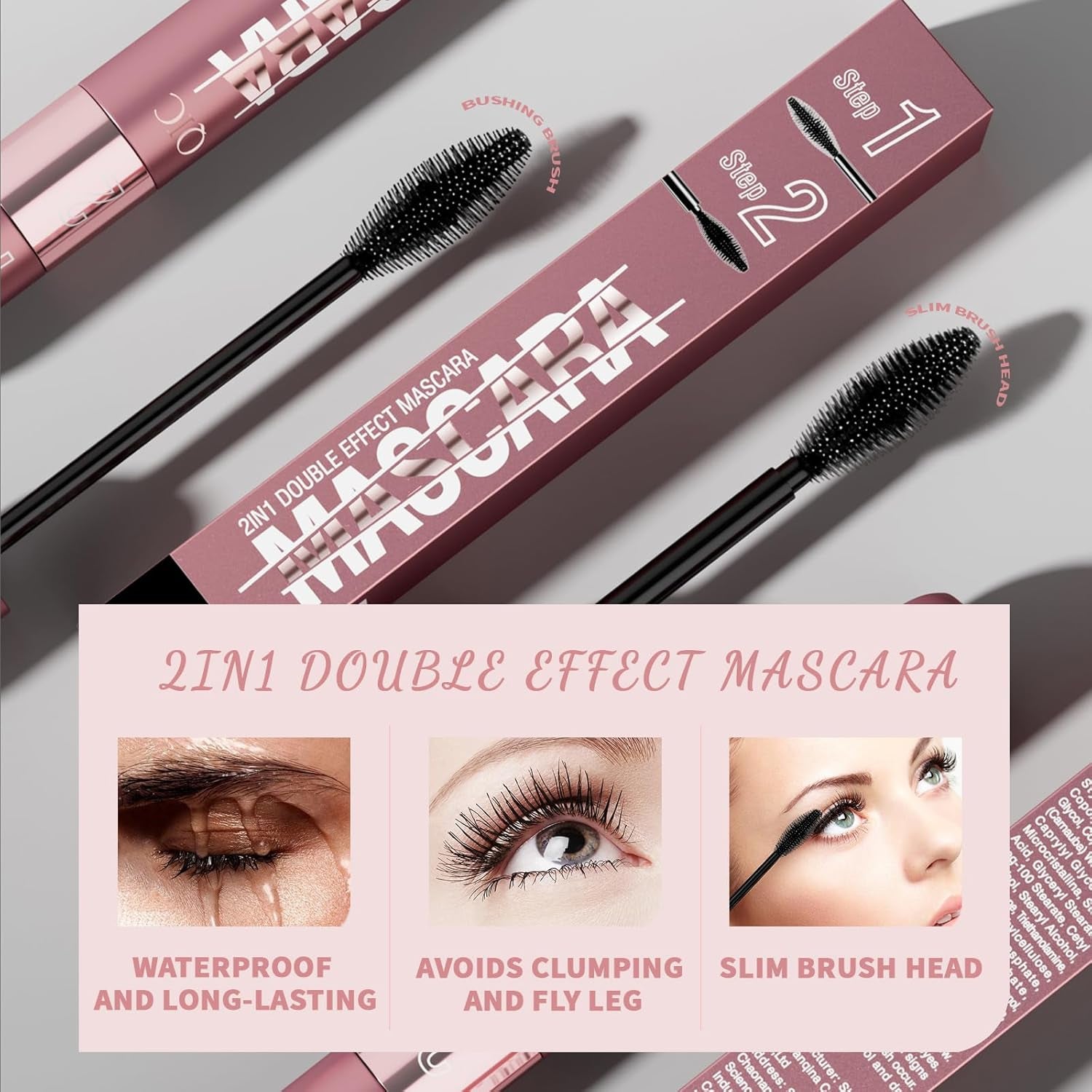 Xixiran Mascara, 2 in 1 Wasserfeste Wimperntusche, Wimpern Wimperntusche Long Thick & Voluminous Lash Mascara, Wasserfeste Wimperntusche Für Empfindliche Augen, Kreieren Sie Wunderschöne Augen