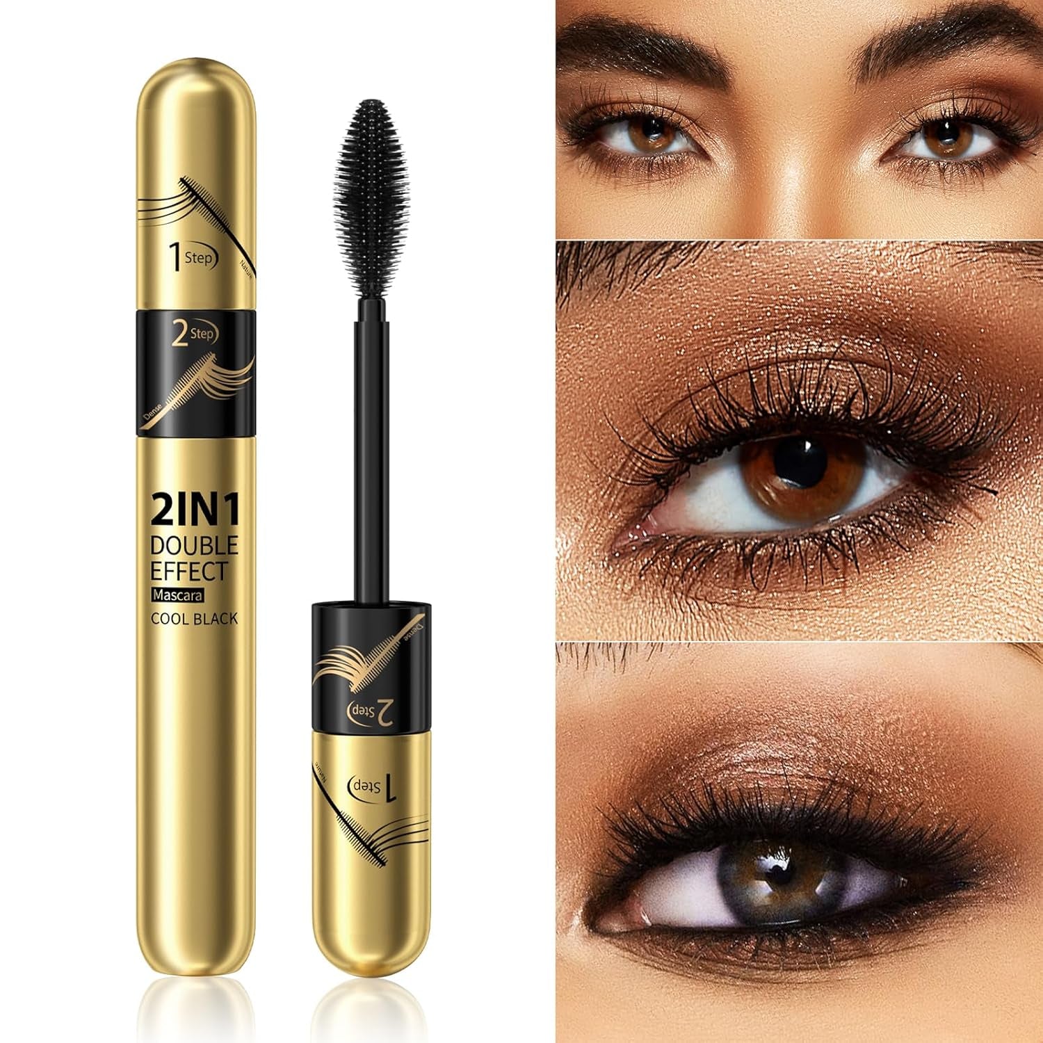 HOUSN 2 in 1 4D Silk Fiber Eyelash Mascara, Black Long-Lasting Waterproof 4D Mascara, Wischfest Und Nicht Verklumpend Für Make, Geeignet Für Empfindliche Augen, Augen Make up Produkte