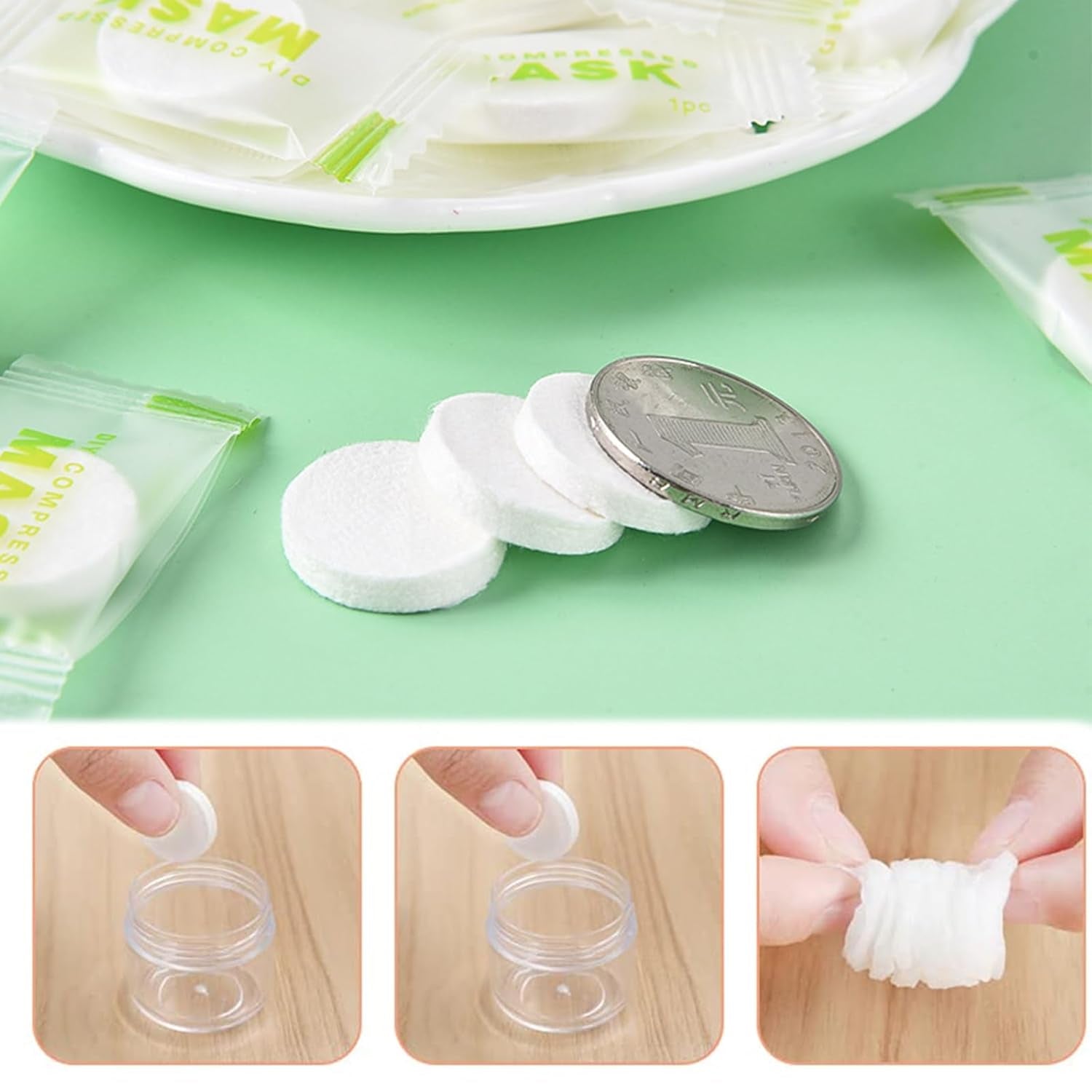 KHDULQ 100 Stücke Compress Gesichtsmaske, Papier Face Mask, Individuelles Paket Masken Beauty, DIY Komprimierte Tuchmasken Gesicht, Komprimierte Sheet Mask, Für Gesichtspflege