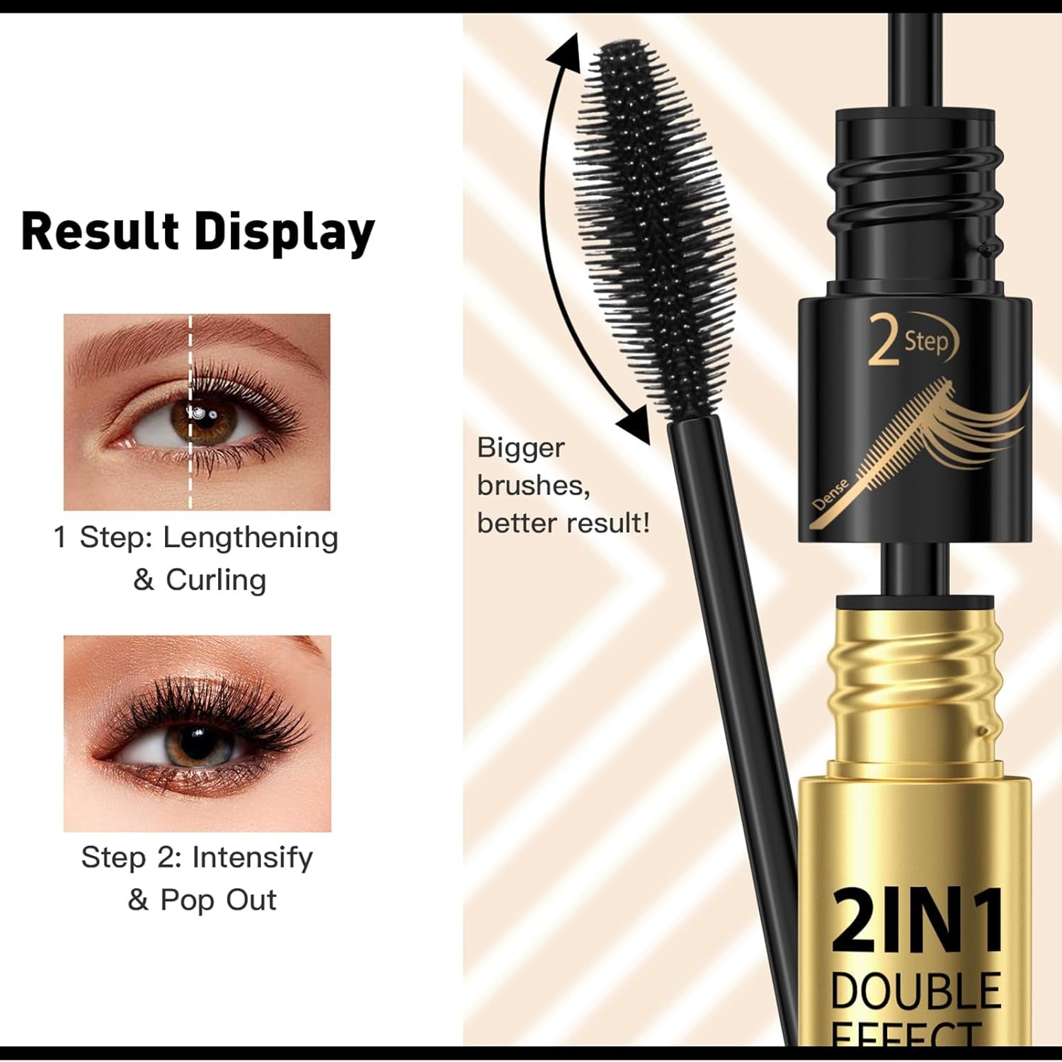 HOUSN 2 in 1 4D Silk Fiber Eyelash Mascara, Black Long-Lasting Waterproof 4D Mascara, Wischfest Und Nicht Verklumpend Für Make, Geeignet Für Empfindliche Augen, Augen Make up Produkte