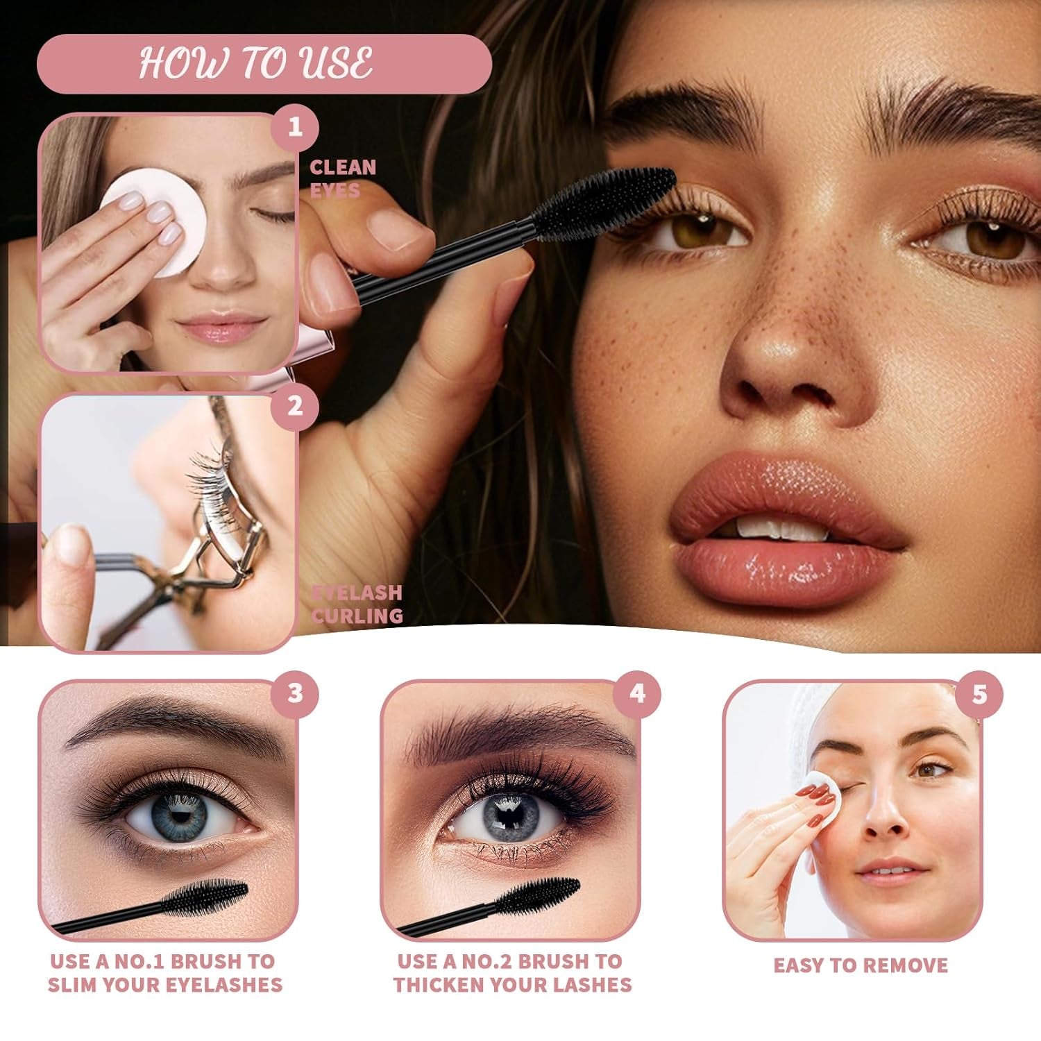 Xixiran Mascara, 2 in 1 Wasserfeste Wimperntusche, Wimpern Wimperntusche Long Thick & Voluminous Lash Mascara, Wasserfeste Wimperntusche Für Empfindliche Augen, Kreieren Sie Wunderschöne Augen
