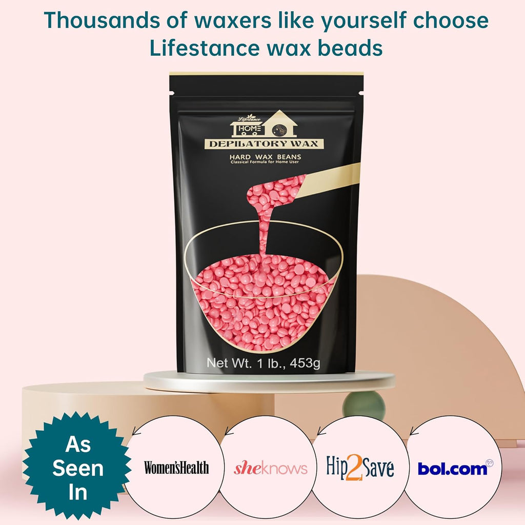 Lifestance 450G Waxing Perlen Formuliert Für Anfänger, Wachsperlen Mit 10 Holzspatel Für Enthaarung, Rose Wachs Haarentfernung Perlen Für Für Feines Haar,Gesicht,Augenbraue,Arme,Finger Und Zehe